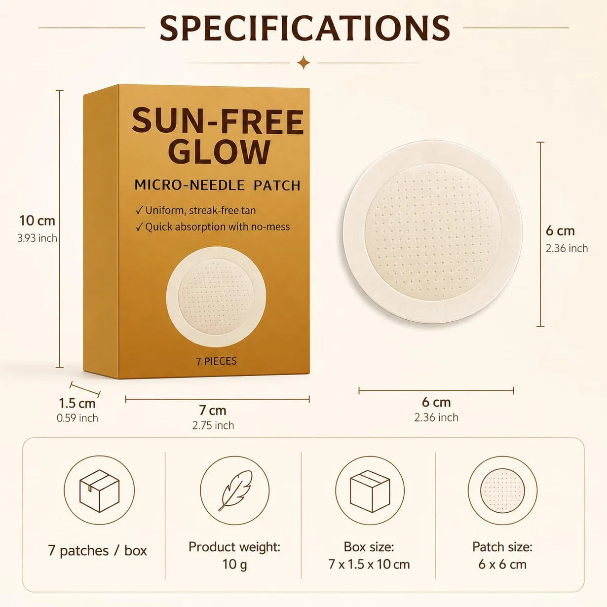 Sun Free Glow Lot de 7 patchs autobronzants pour homme et femme – Patchs de bronzage phosphorescents et micro-texturés sans désordre pour routine beauté quotidienne (boîtes/21 pièces)