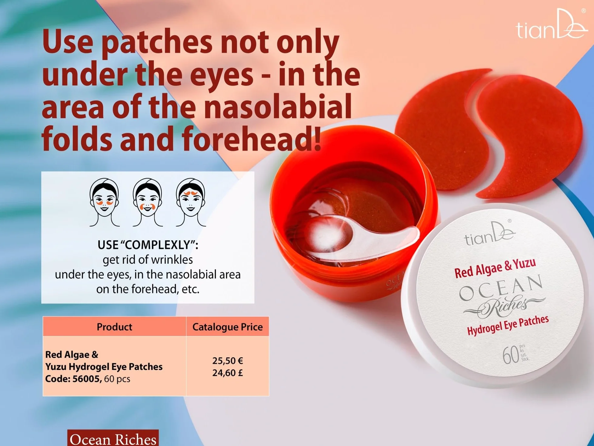 TianDe Patchs pour les yeux en hydrogel d'algues rouges et yuzu, 60 unités