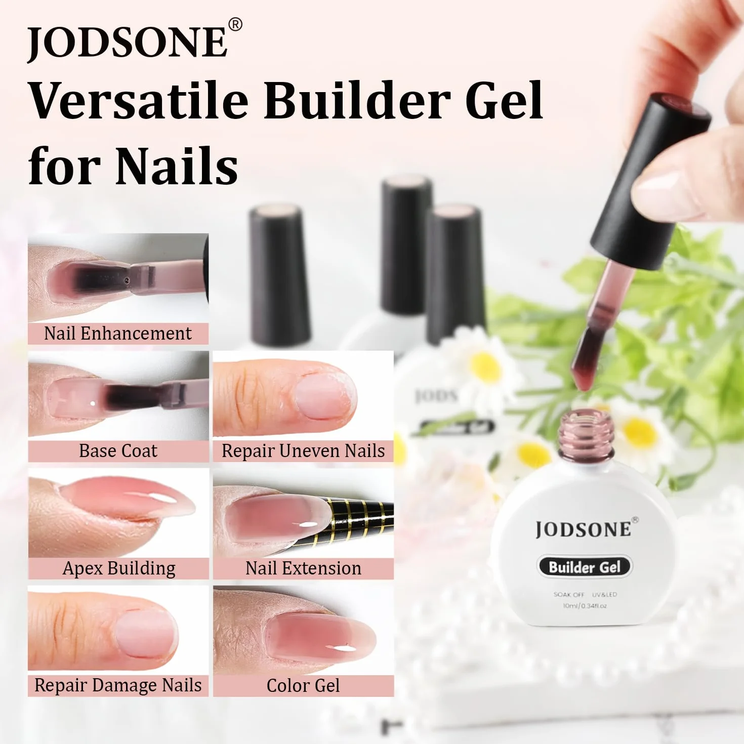 JODSONE Lot De 4 Boîtes Gel Construction UV 10ml Rose Nude Ongle Extension Modelage Renforcement