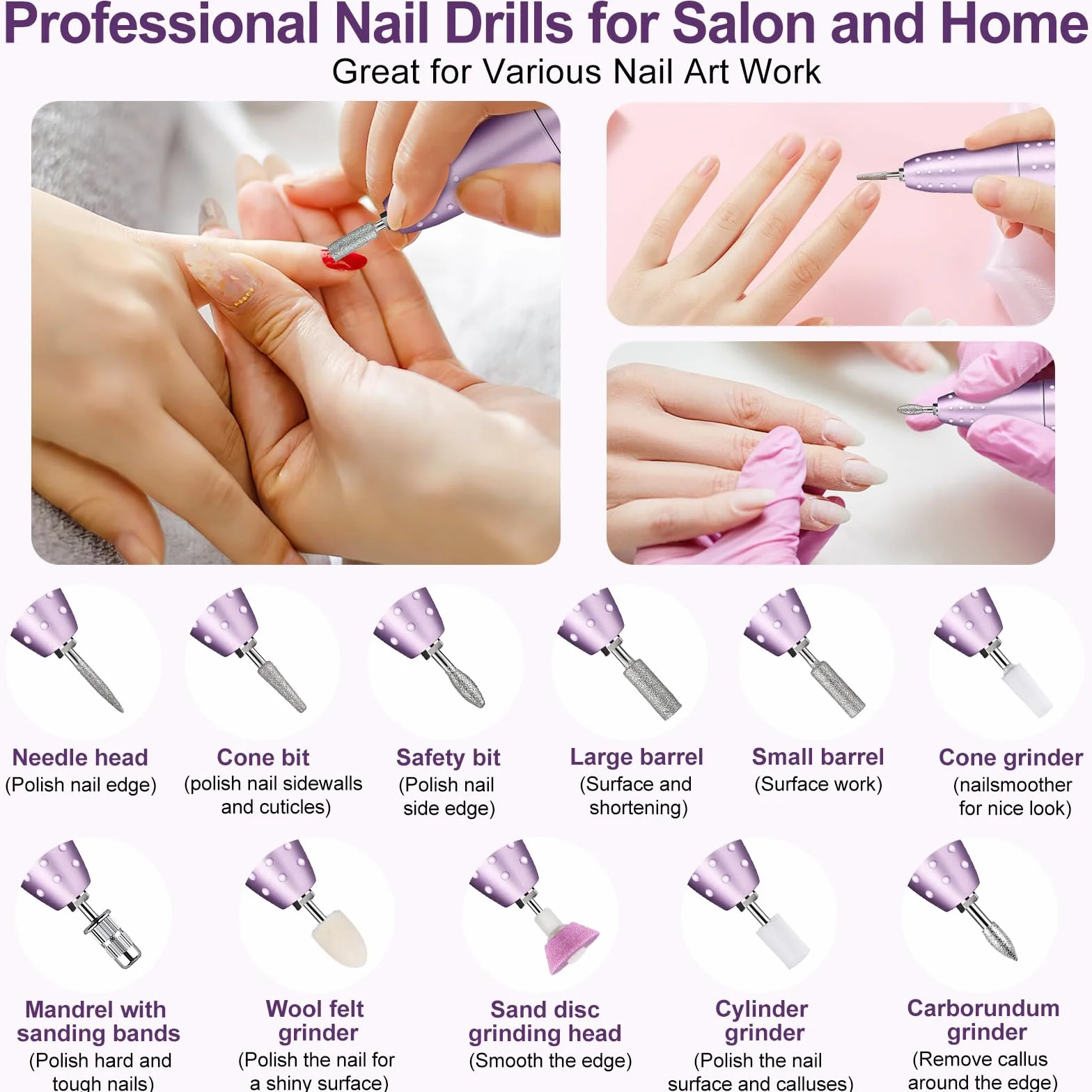 45000RPM Ponceuse à Ongles Professionnelle, Urbuti Ponceuse pour Ongles Électrique avec 11 Embouts et Écran LED, Limes à Ongles Portable pour Ongles en Acrylique et Gel, Manucure et Pédicure (Violet)