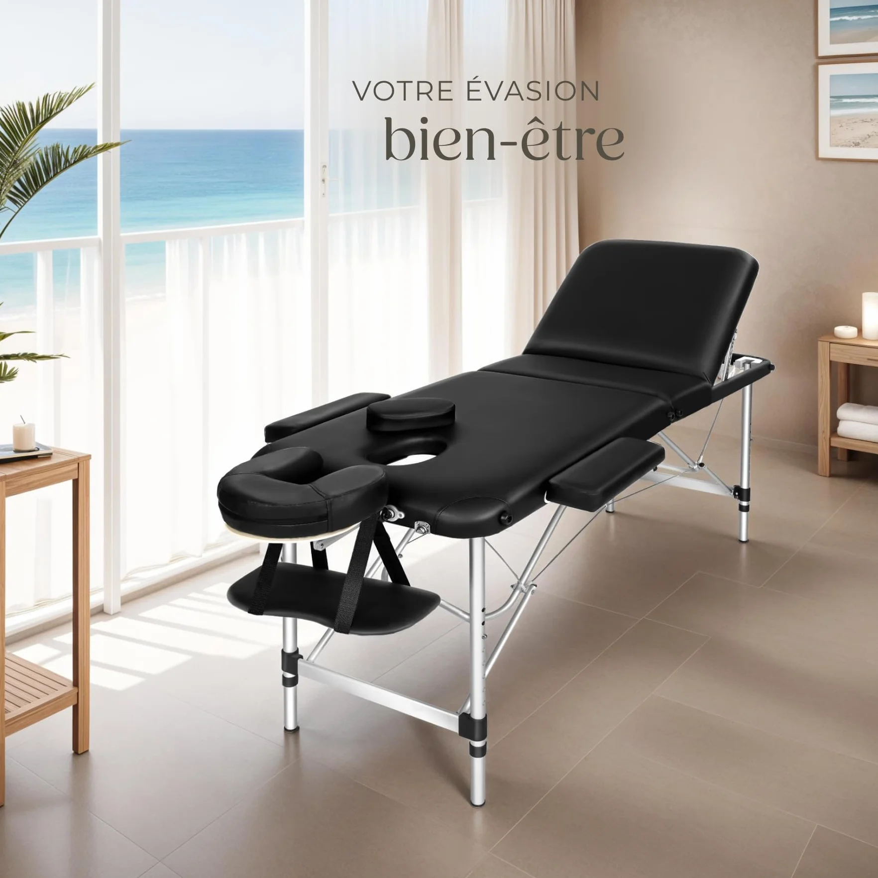 Tectake Table de Massage Pliante Professionnelle 3 Zones Aluminium Cosmetique Lit de Massage Tatouage Portable avec Repose Bras