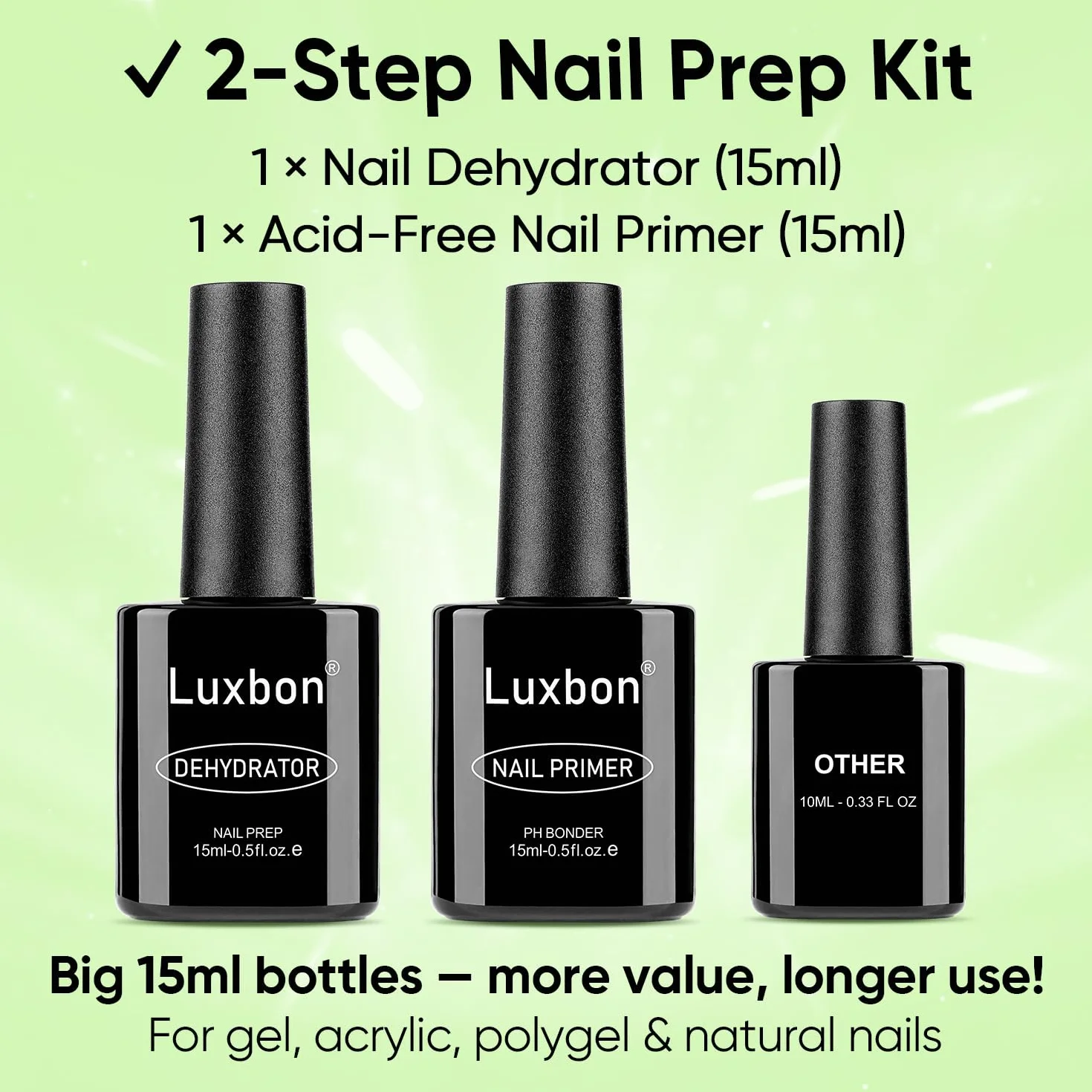 Luxbon 15ml Nail Primer & Nail Dehydrator Set UV LED Soak Off Gel Manucure