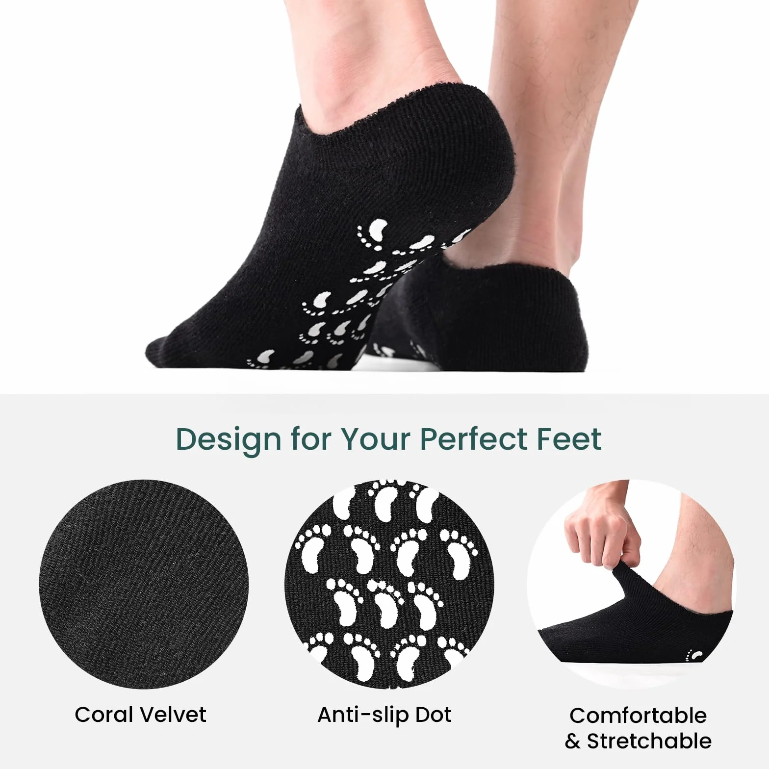 Promifun Chaussettes Hydratantes Homme Silicone 2 Paires Talons Fissurés Pieds Secs Noir 39-41