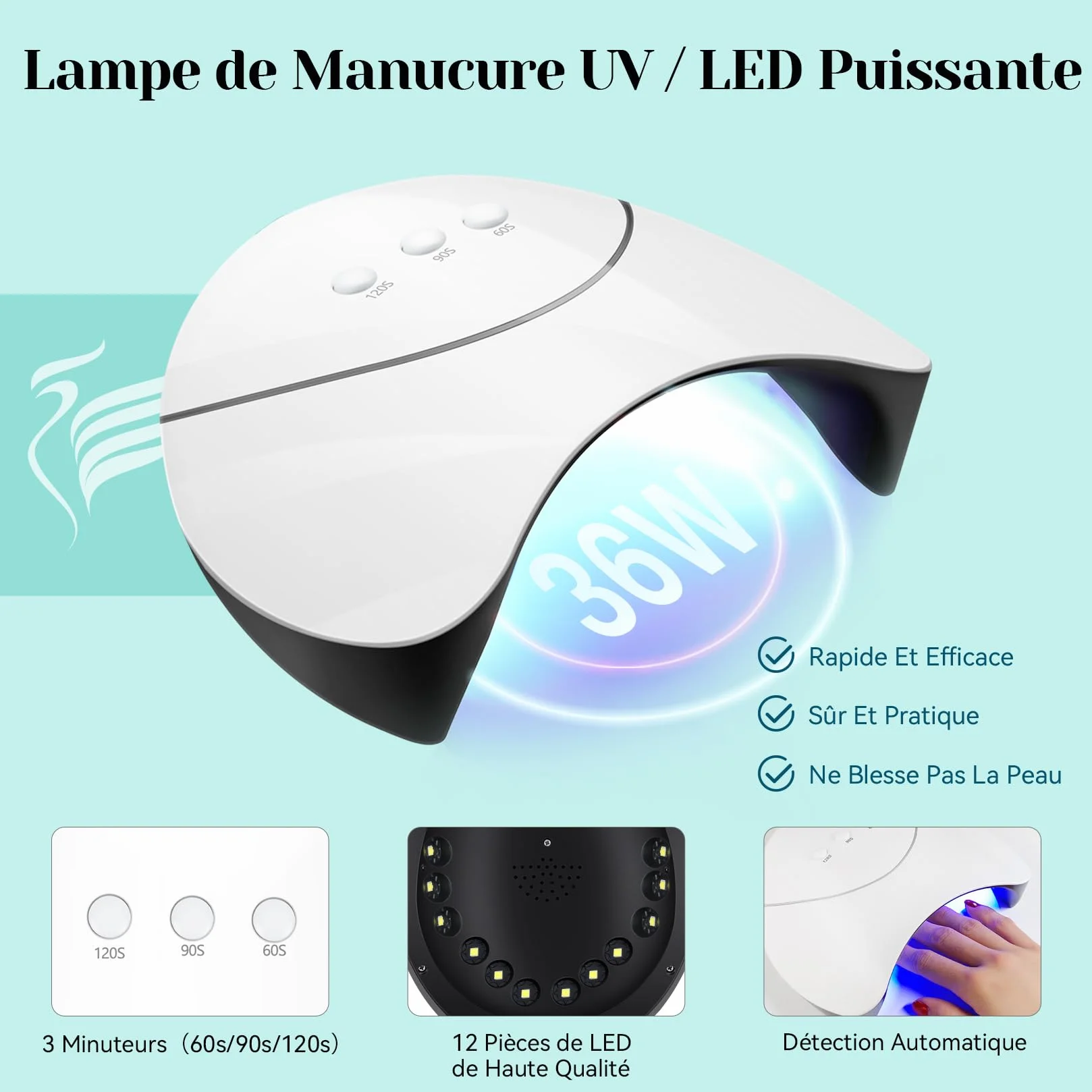 Kit Ongle Gel UV Complet Lampe UV 24 Couleurs Vernis Semi Permanent Base Top Coat