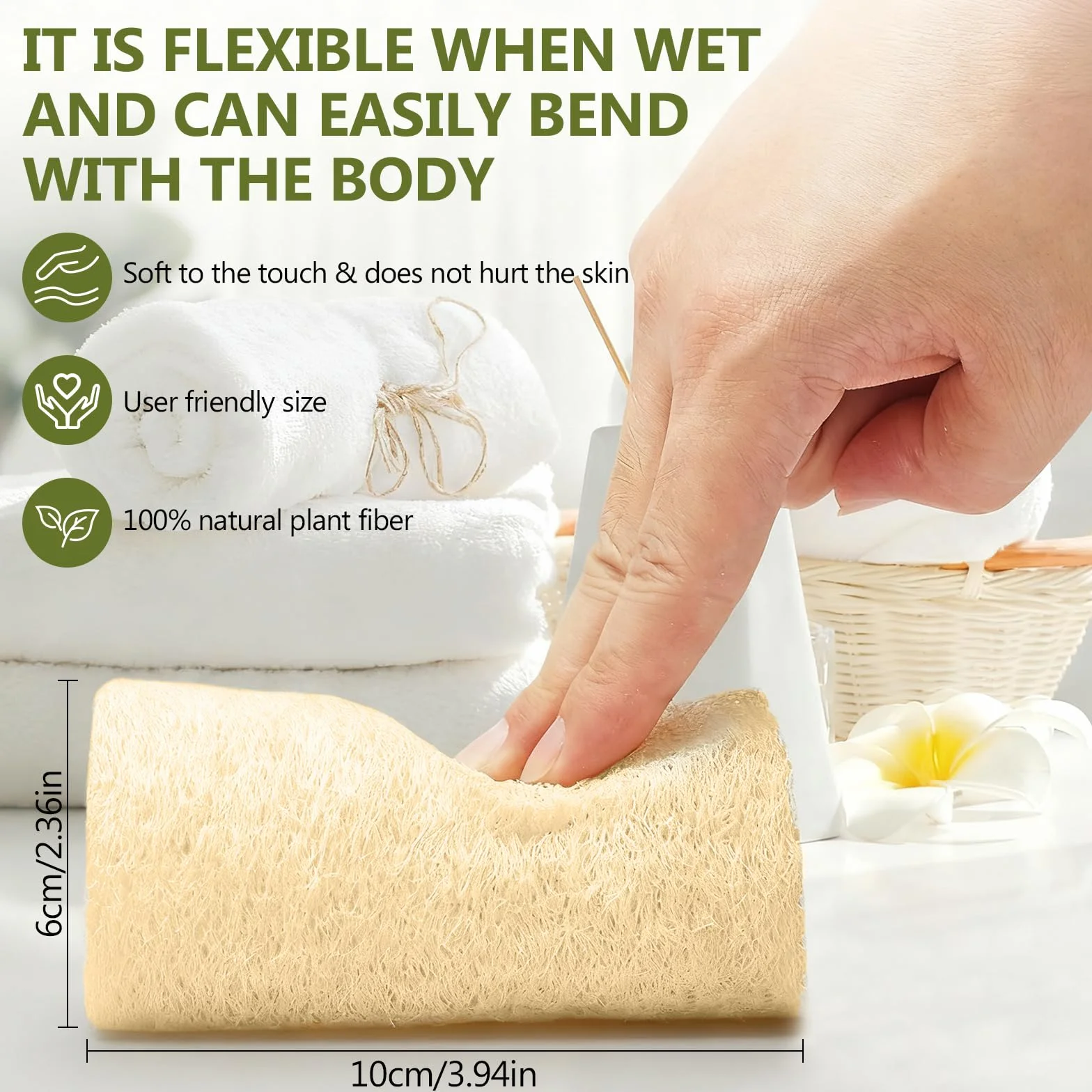 Éponge Exfoliante Corps Naturelle Loofah 10cm, Luffa Biologique pour Bain Douche et Cuisine