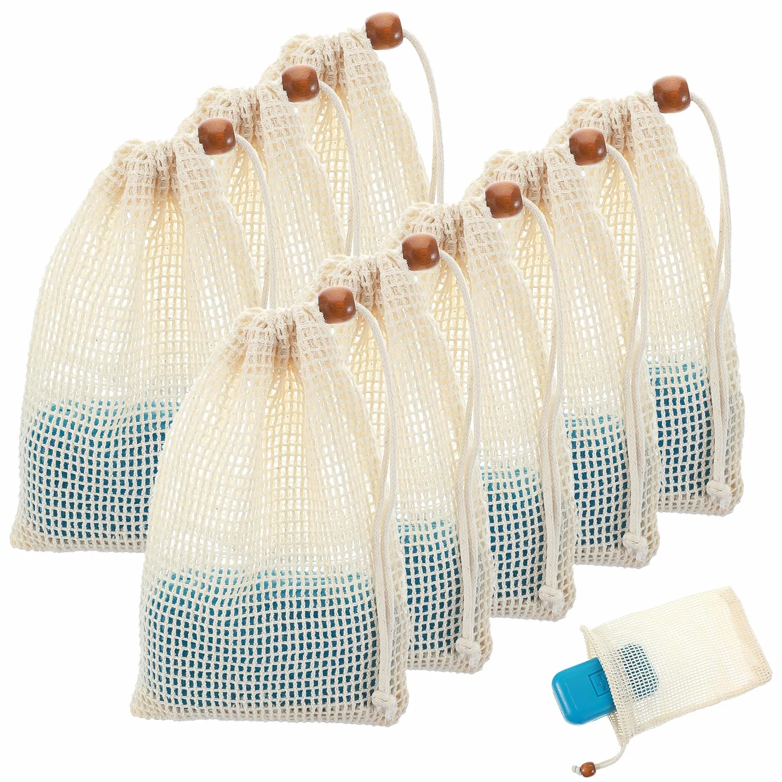 Lot de 8 Sachets à Savon en Sisal avec Cordon de Serrage Beige Naturel pour Savon Capillaire