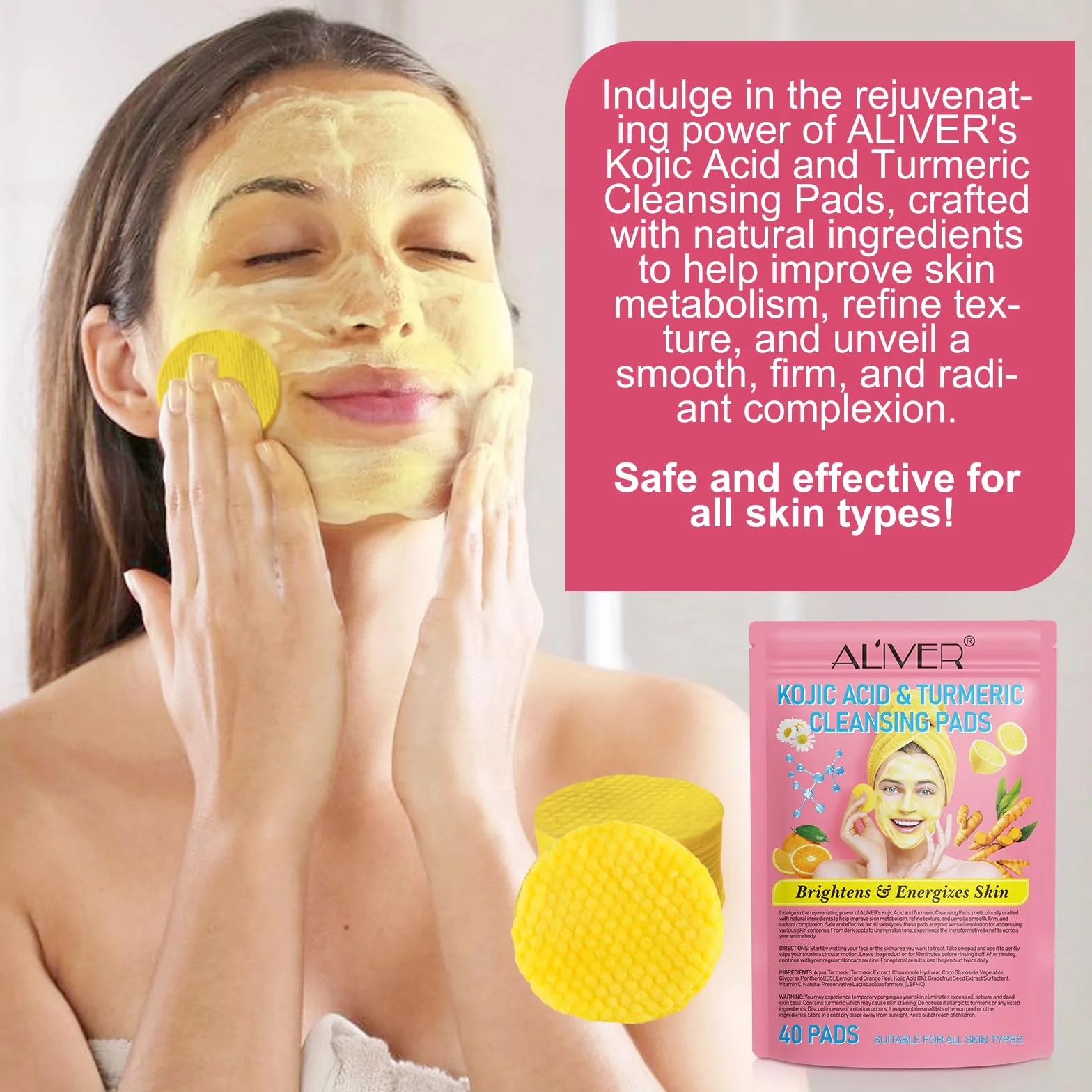 Lot de 40 tampons en mousse exfoliants au curcuma pour le visage et le corps