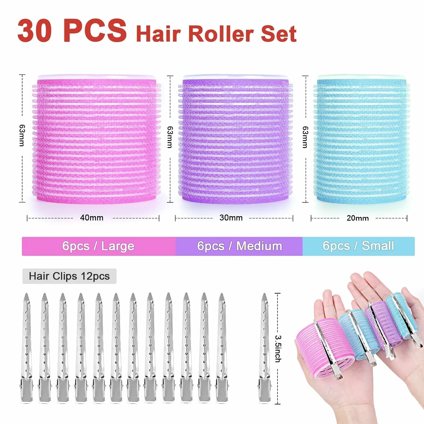 Bigoudis Cheveux 30 Pièces, Bigoudis Magiques 18 Pièces et Pinces Métalliques 12 Pièces pour Femmes DIY