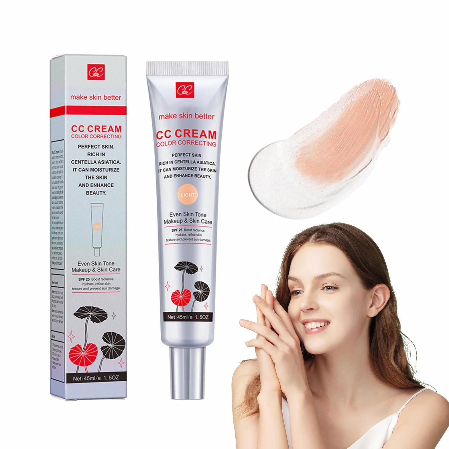 CC Crème Centella Asiatica Anti-Rougeur SPF 25 Couverture Naturelle Longue Tenue (Claire)