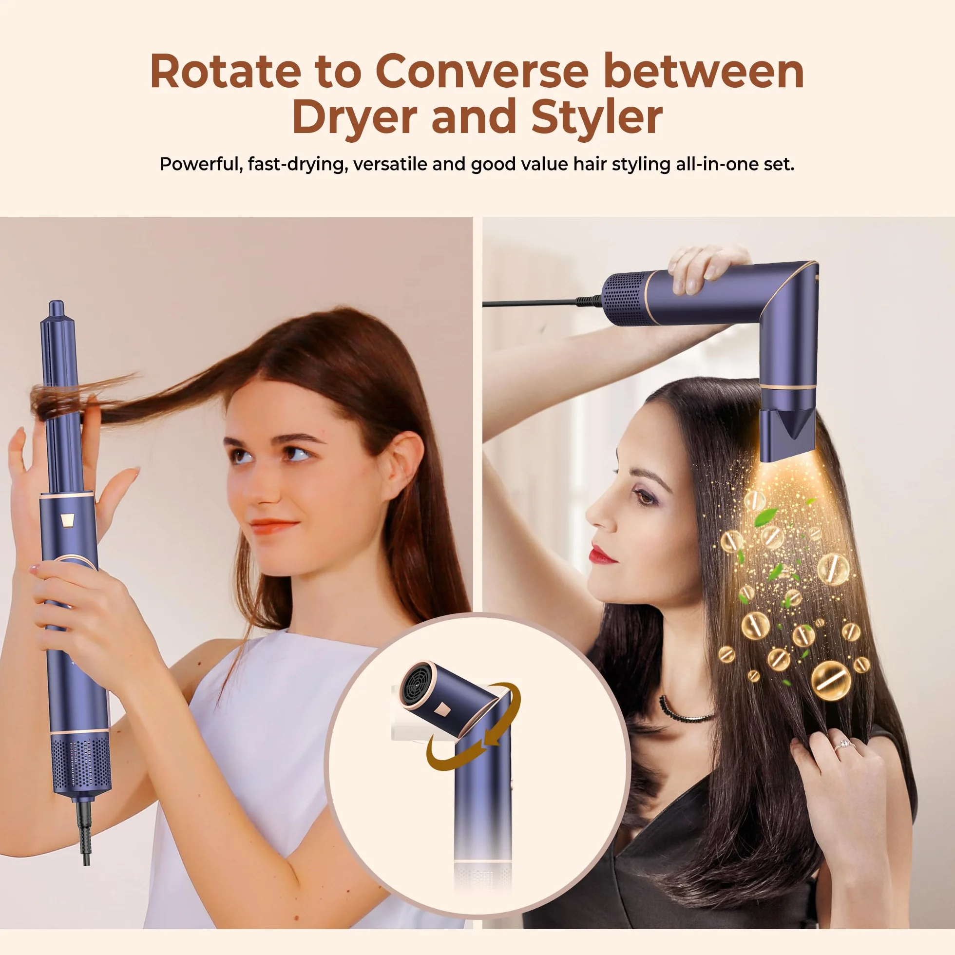 Pro Air Brush Styler 7 en 1 Brosse Soufflante Sèche Cheveux Haute Vitesse Ionique 110000 tr/min Bleu