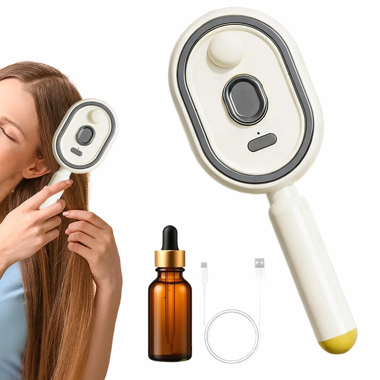 Brosse À Vapeur Électrique Pour Cheveux 2 En 1 Lissante Avec Huile Et Verre Doseur