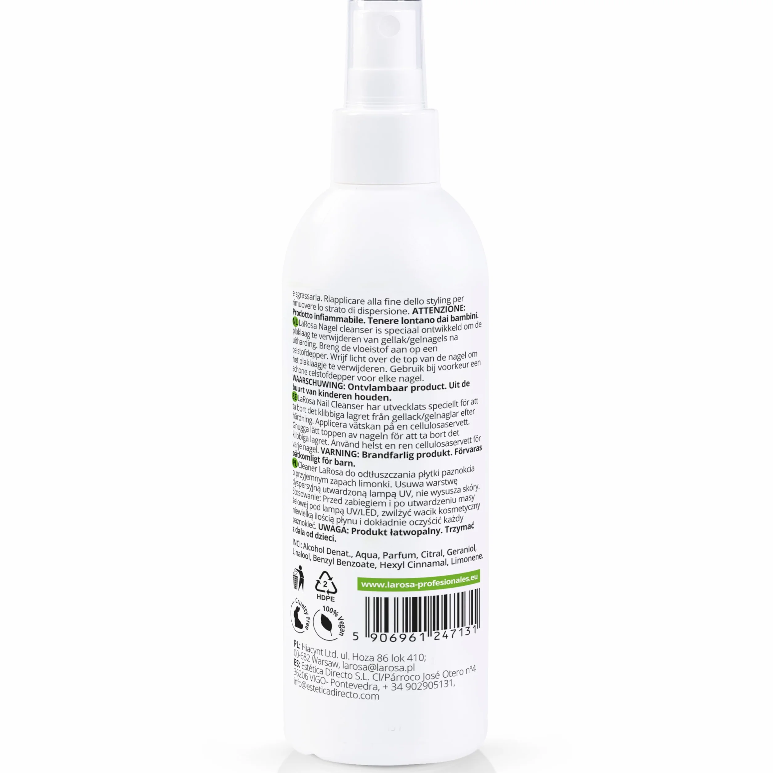 LaRosa Nail Cleaner dégraissant spray 250 ml pour vernis gel manucure UV LED