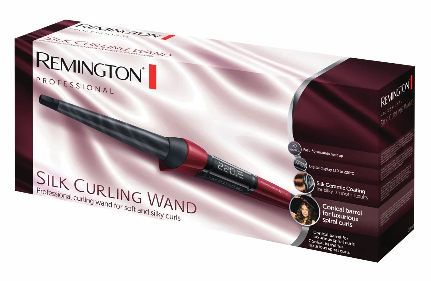 Remington Fer à boucler CI96W1 Conique 13-25mm Céramique enrichi en Protéine de Soie Ecran LCD 11 réglages 120-220°C
