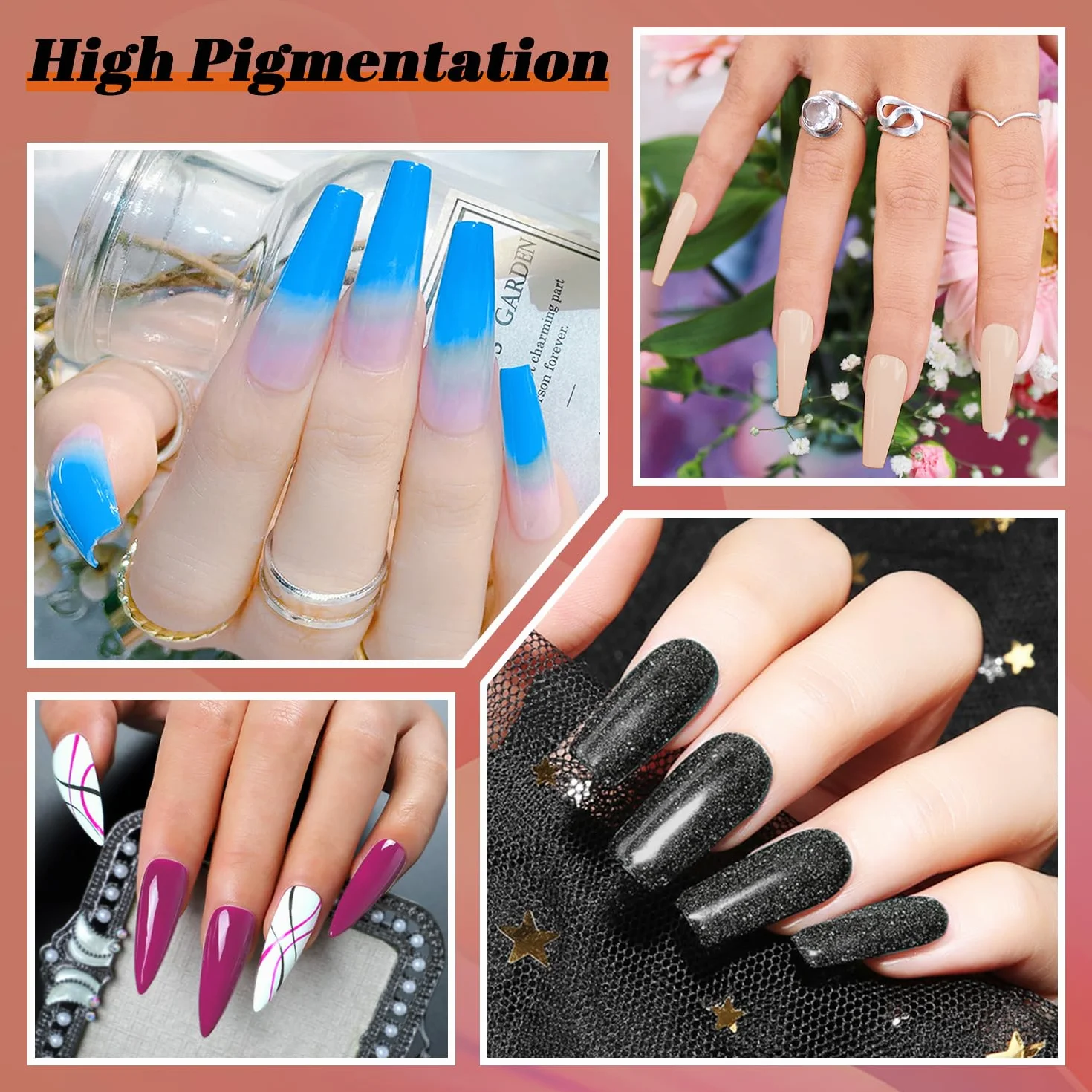 Lavender Violets 36 Couleurs Dip Powder Nail Kit Séchage rapide Poudre de trempage Brillant Matt Nail Art Design