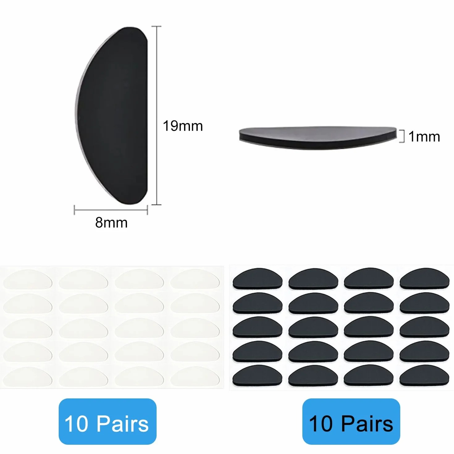Coussinets Nasaux en Silicone Antidérapant pour Lunettes, Auto-Adhésifs, pour Lunettes de Soleil Spectacles (Transparent, Noir)