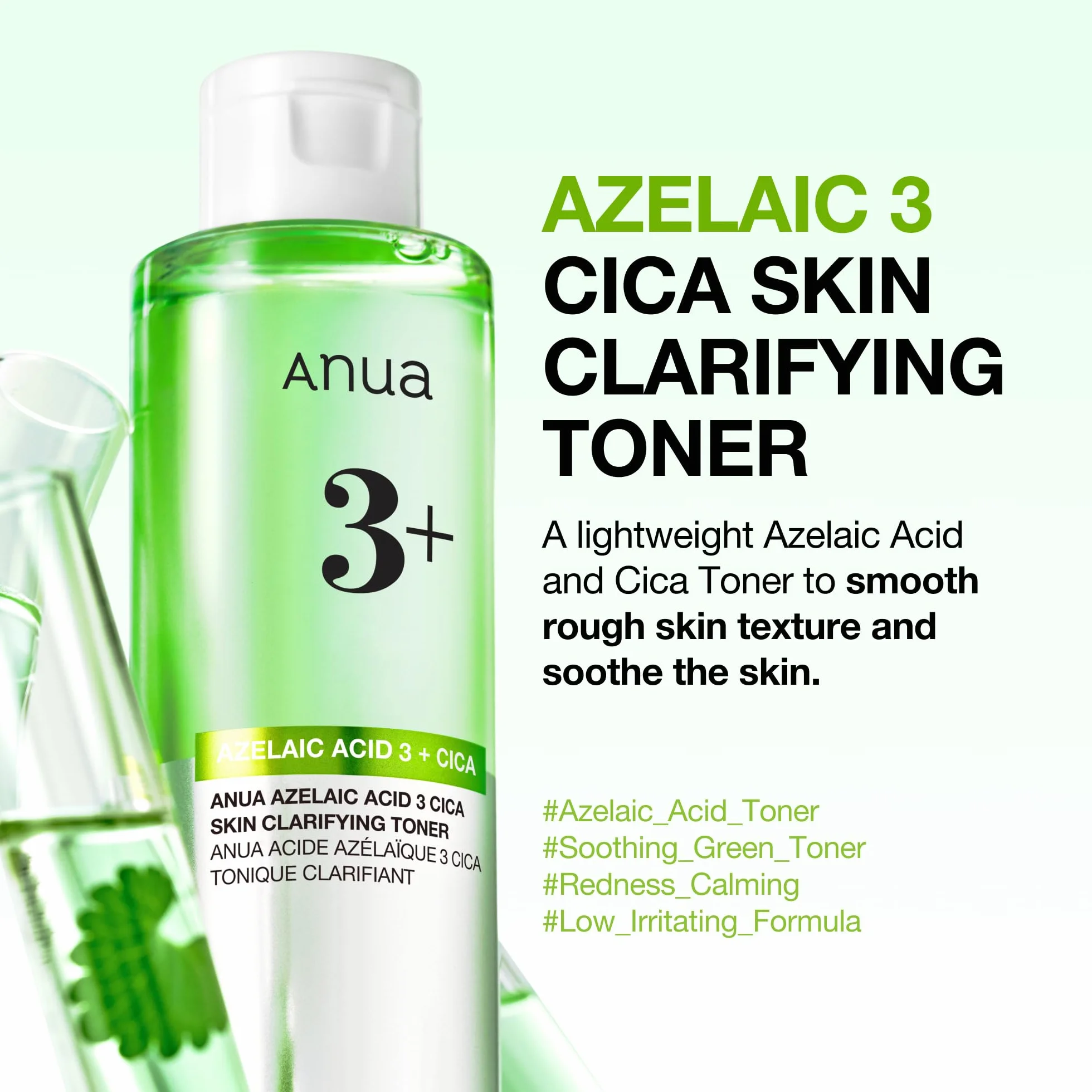 Anua Azelaic Acid 3 CICA Skin Claryfing, tonifiant et transparent, avec acide salicylique et acide azélaïque, sébum & Spot Care, convient aux peaux sensibles, soins de la peau coréenne (250 ml)