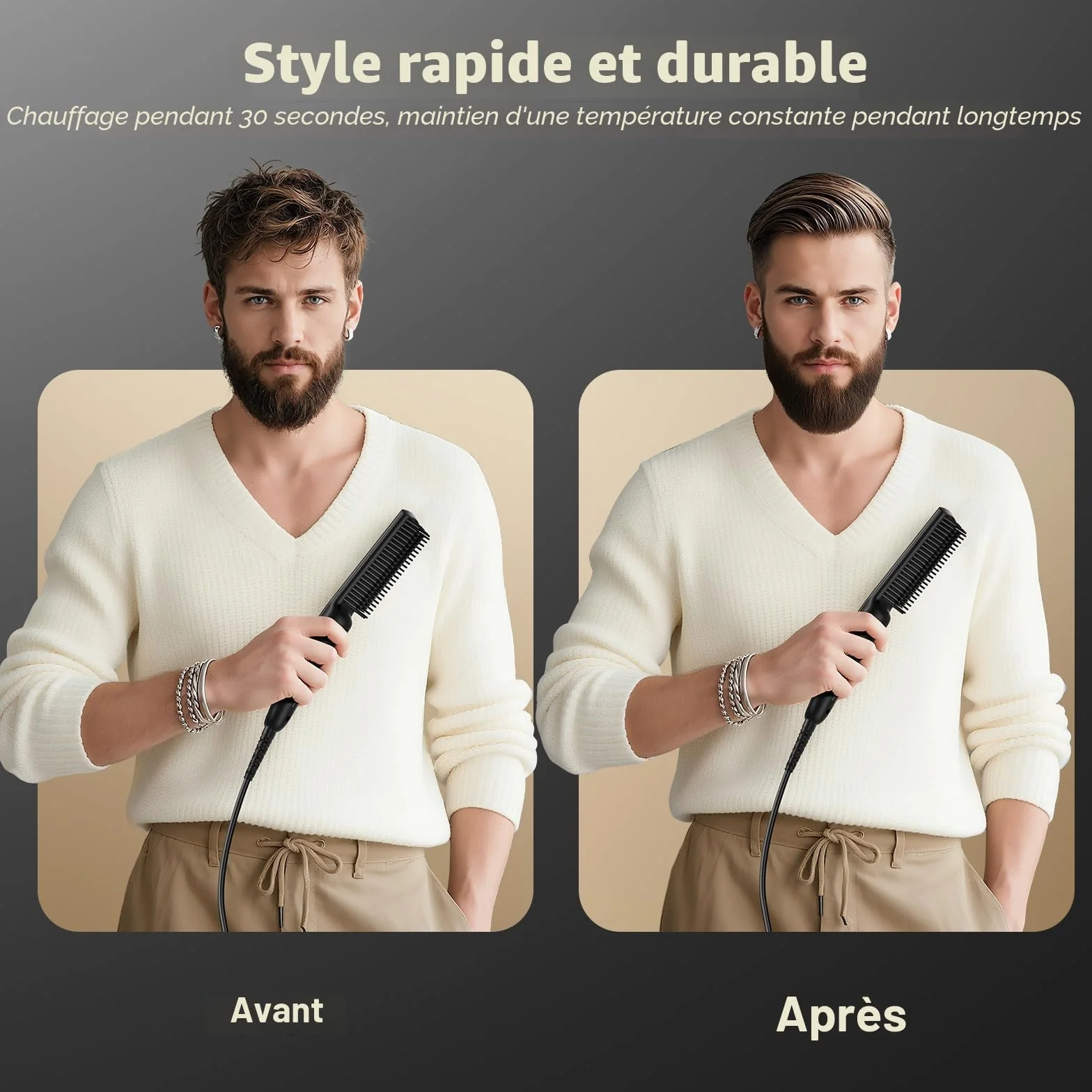 Lisseur Barbe Hommes VIKICON, Mini Lisseur Cheveux Brosse Rapide Des Années 30, Lisseur Chauffant Peigne À Cheveux Ionique Pour Coiffer Une Barbe Longue Et Courts