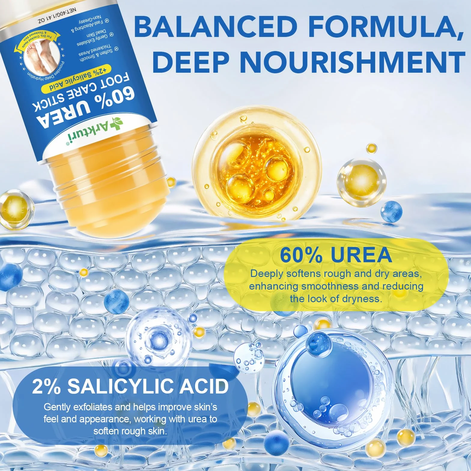 Urea Stick Pieds 40g 60% Urée Anti Callosités Talons Crevassés Très Secs Stick Réparateur Hydratant Corne Durillons Peau Rugueuse