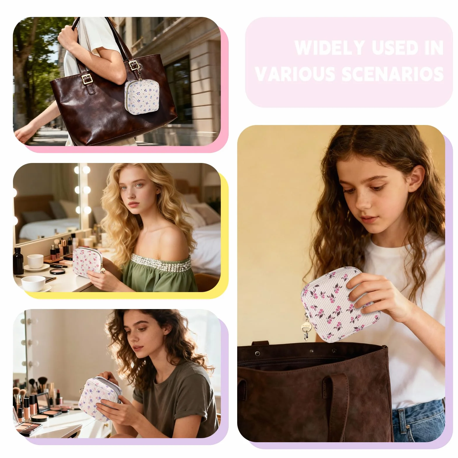 Velours Côtelé Petite Trousse Maquillage Femme Voyage Pochette Multifonctionnelle Sac Rangement Cosmétique Jaune