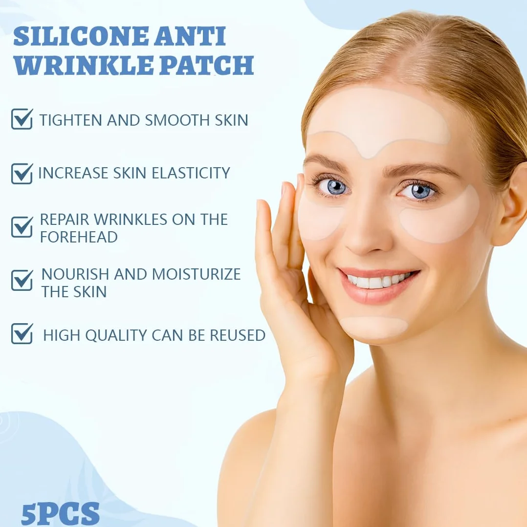 Patch Anti Rides Visage en Silicone Réutilisables 4 Pièces, Scotch Anti Rides pour Lisser le Front Yeux