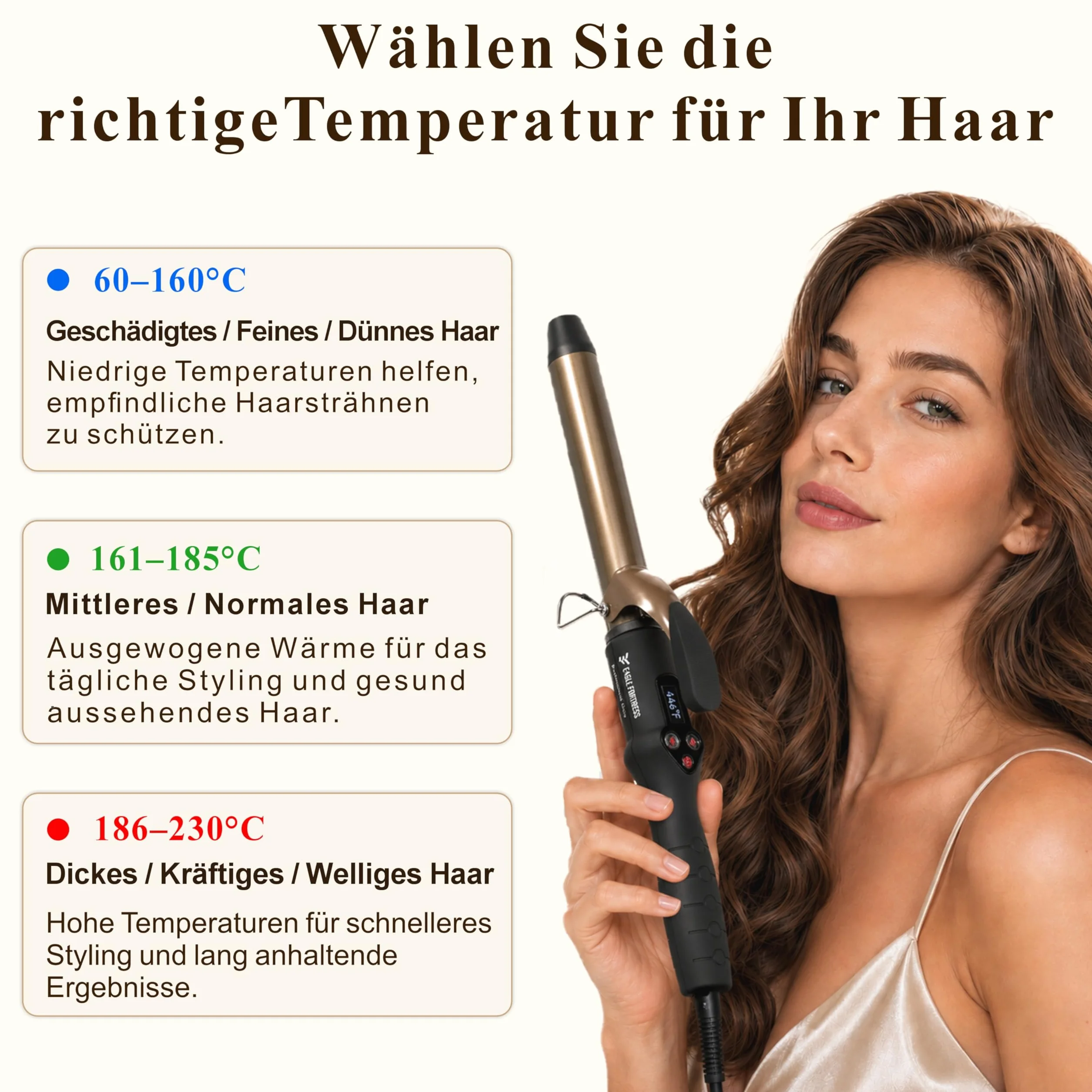 Fer à boucler professionnel avec écran LCD, 30 secondes, chauffage rapide, 60 °C à 230 °C, fer à boucler en céramique en aluminium avec pince, qualité salon pour tous les types de cheveux, câble