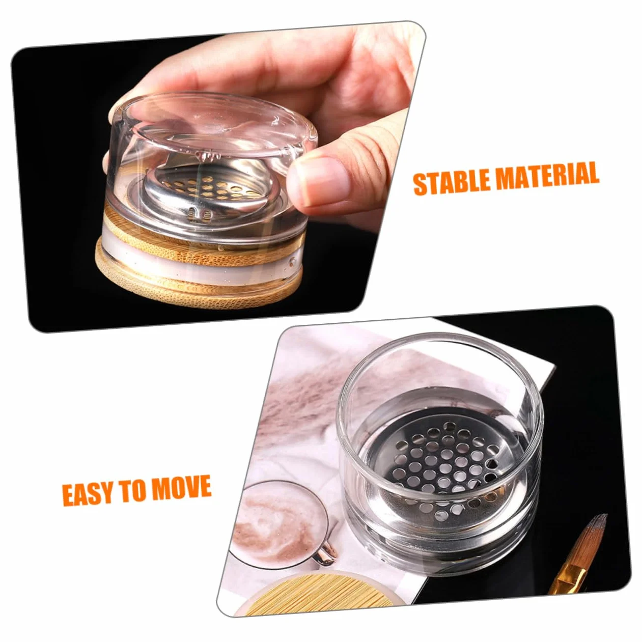 Lot de 2 Tasses à Manucure en Verre avec Couvercle, Bol Remplaçable pour Nettoyage de Pinceaux, Acier Inoxydable et Verre