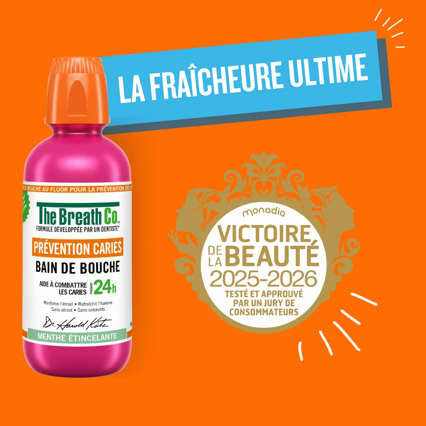 The Breath Co. Bain de Bouche Sans Alcool Prévention Caries 500ml Haleine Fraîche 12h Menthe étincelante