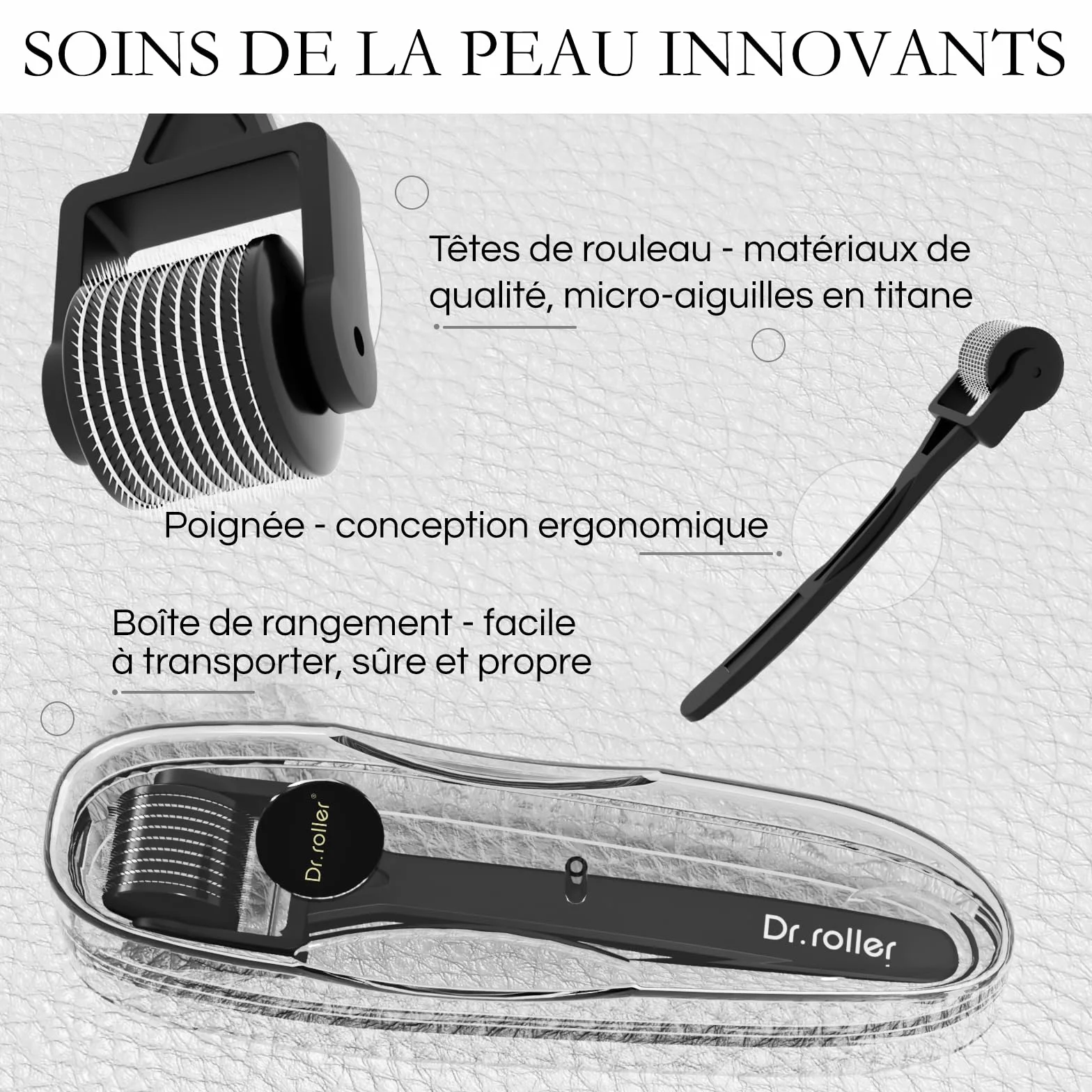 Derma Roller Cheveux 1 mm 540 Micro-Aiguilles Titane Microneedling Barbe Visage