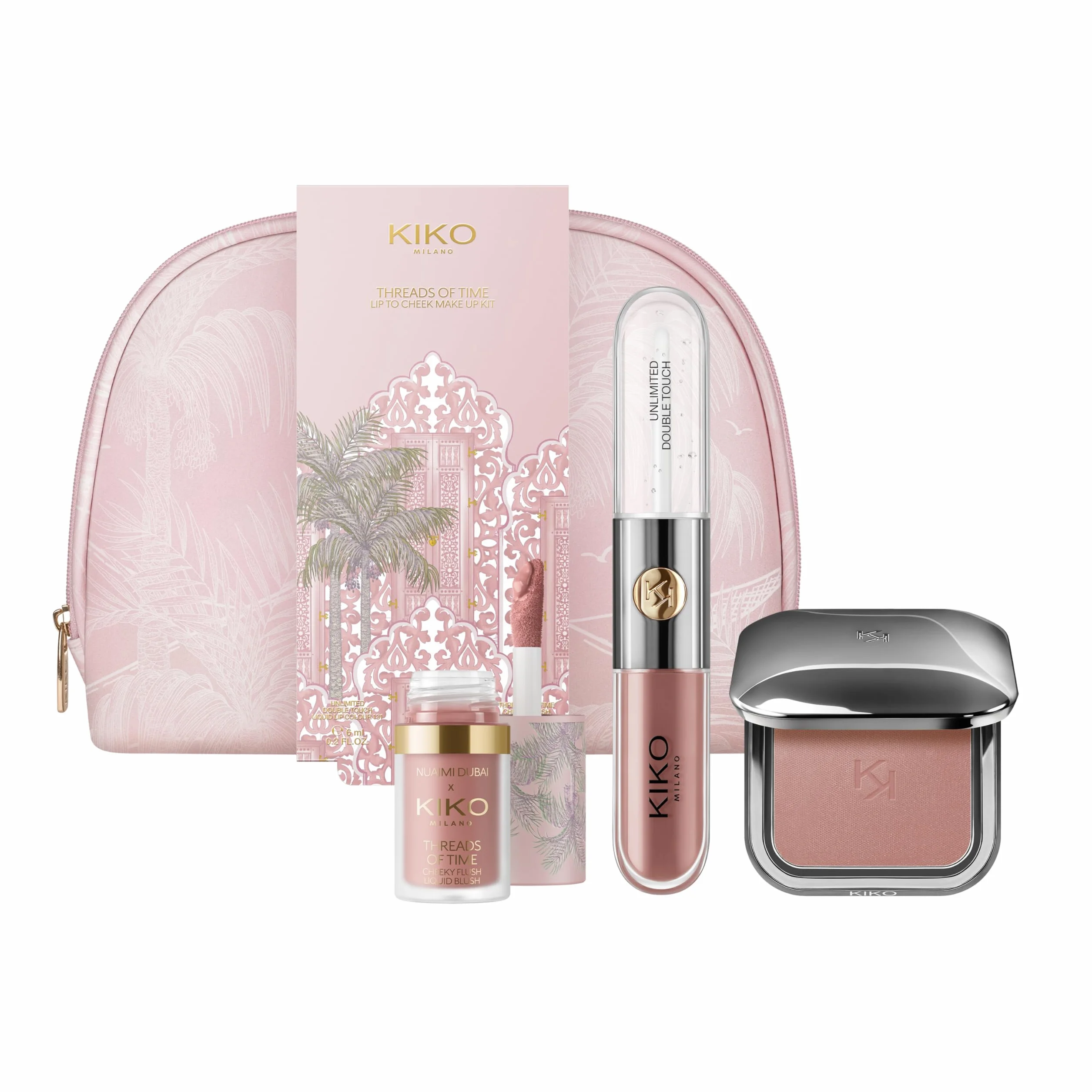 KIKO Milano Threads Of Time Lip To Cheek Make Up Kit, Coffret Cadeau Maquillage : Rouge À Lèvres Et Brillant À Lèvres 2 En 1, Blush Liquide Et Blush En Poudre