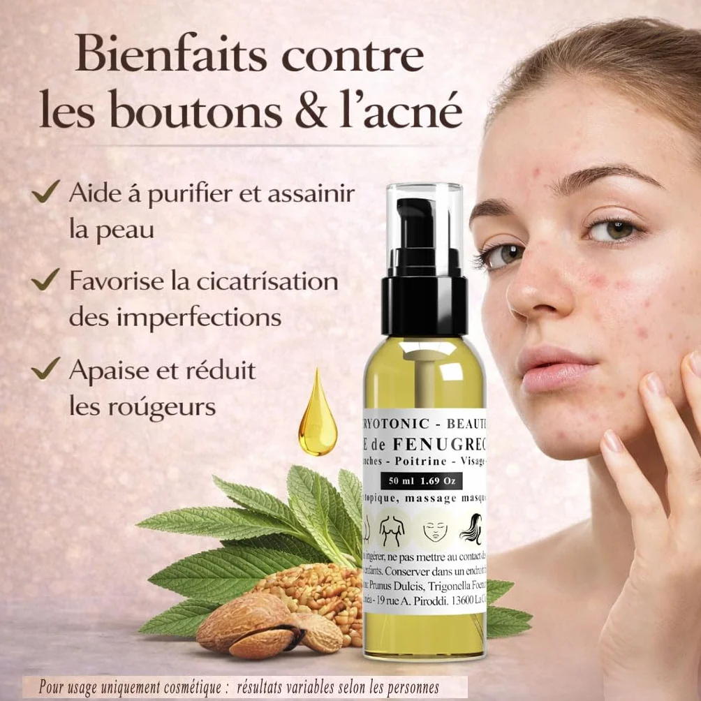 Huile de Fenugrec pour Poitrine, Fesses, Hanches, Cheveux | 100% naturelle, bio (50 ml)