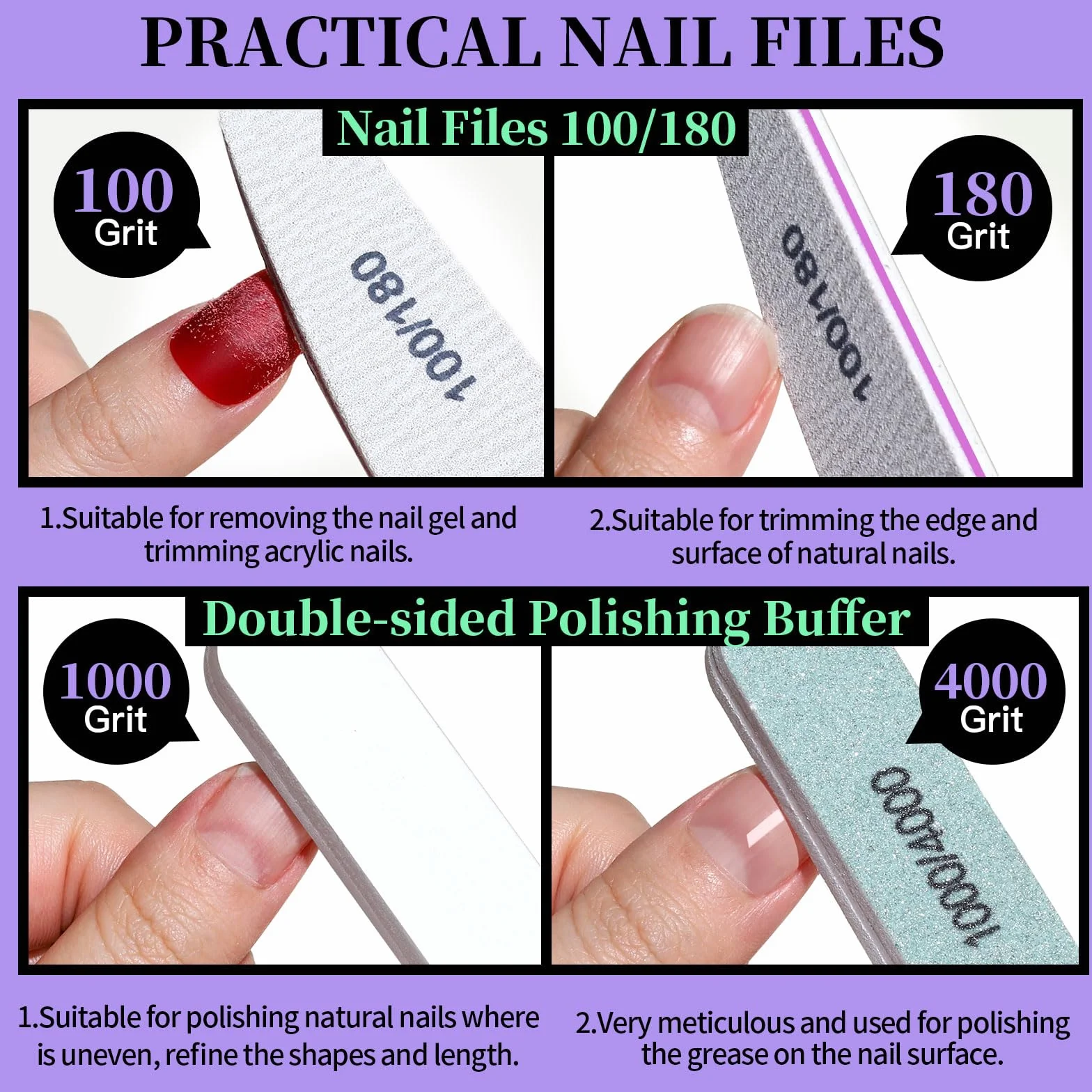 FANDAMEI Lot de 12 Limes à Ongles Professionnelles Pousse Cuticule Métal Coupe-cuticules Brosse à Ongles Violet