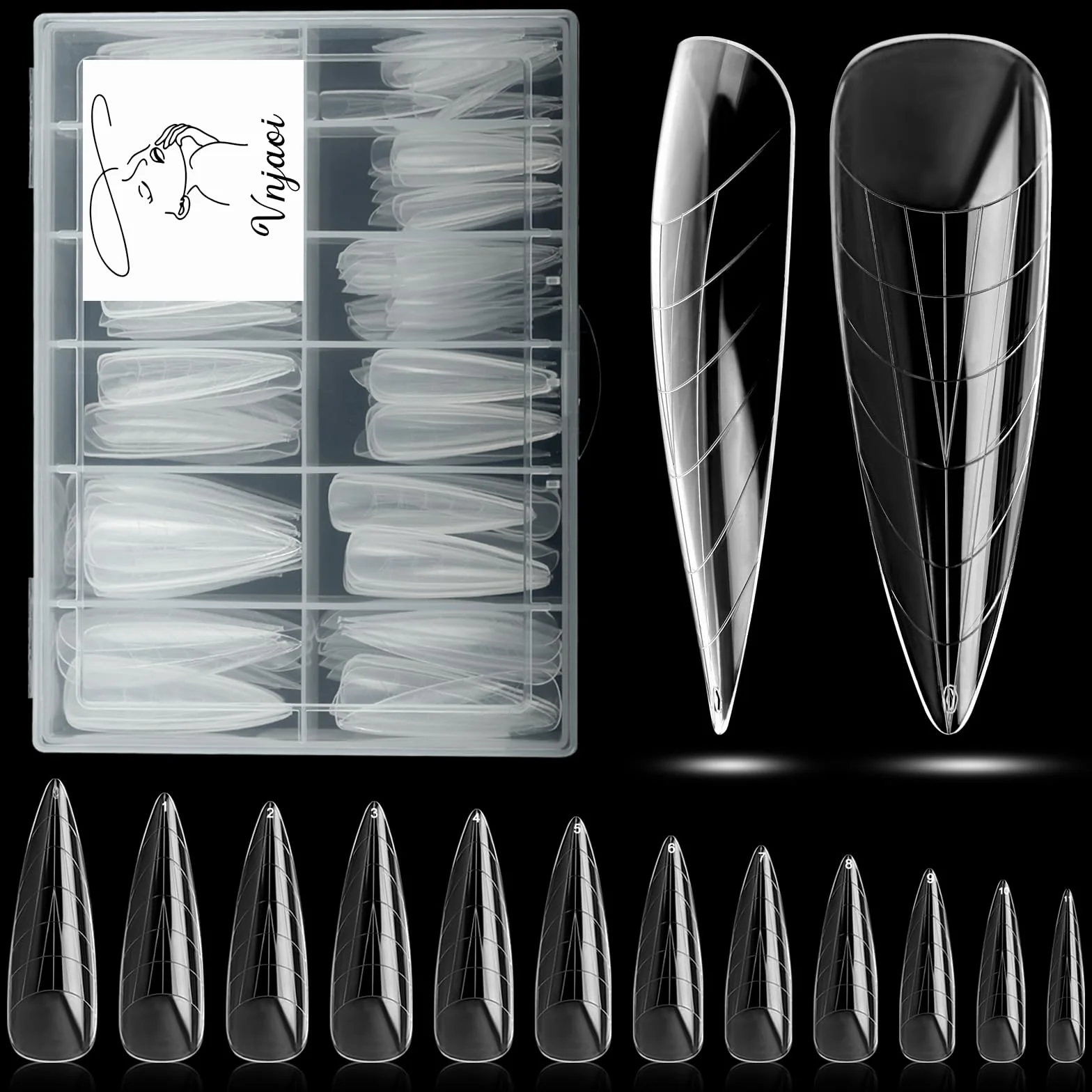 120 pcs Poly Extension Gel Moule à ongles avec écailles pour manucure en gel, salon de manucure et bricolage à domicile (Long Water Drop Dual Nail Forms Set)
