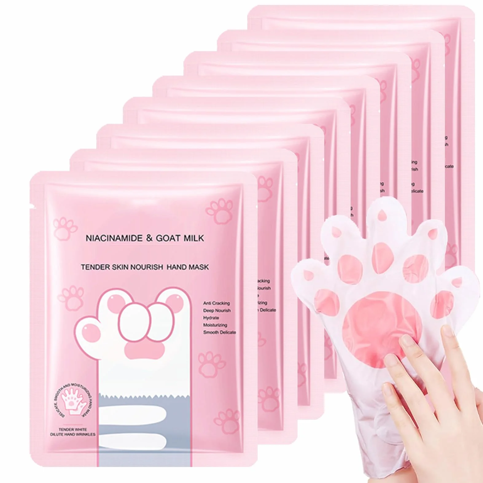 Lot de 8 paires de gants de soin pour les mains, masque hydratant niacinamide lait de chèvre