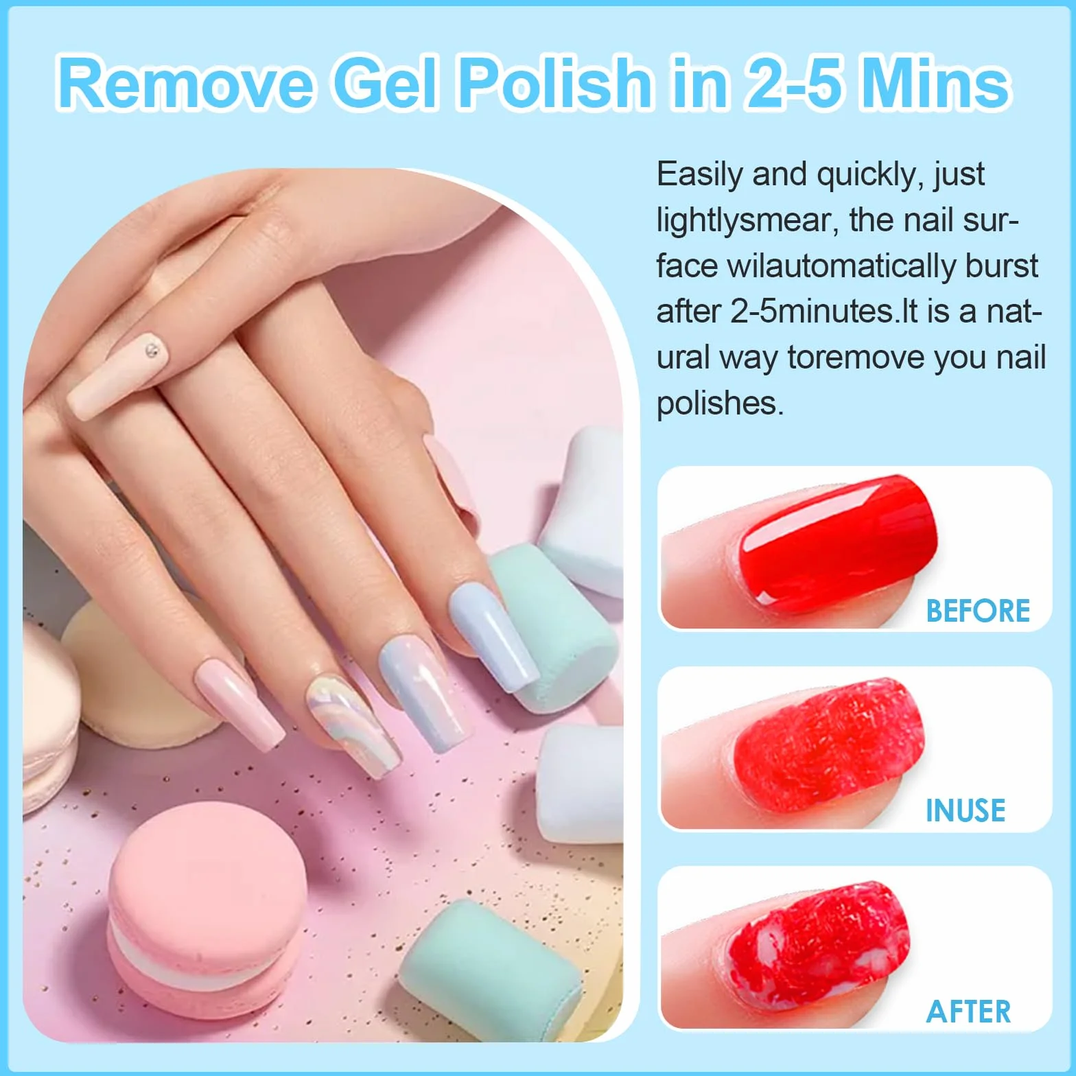 Gel Nail Polish Remover Professionnel, Dissolvant de Vernis à Ongles, Enlever Facile et Rapide, Bleu