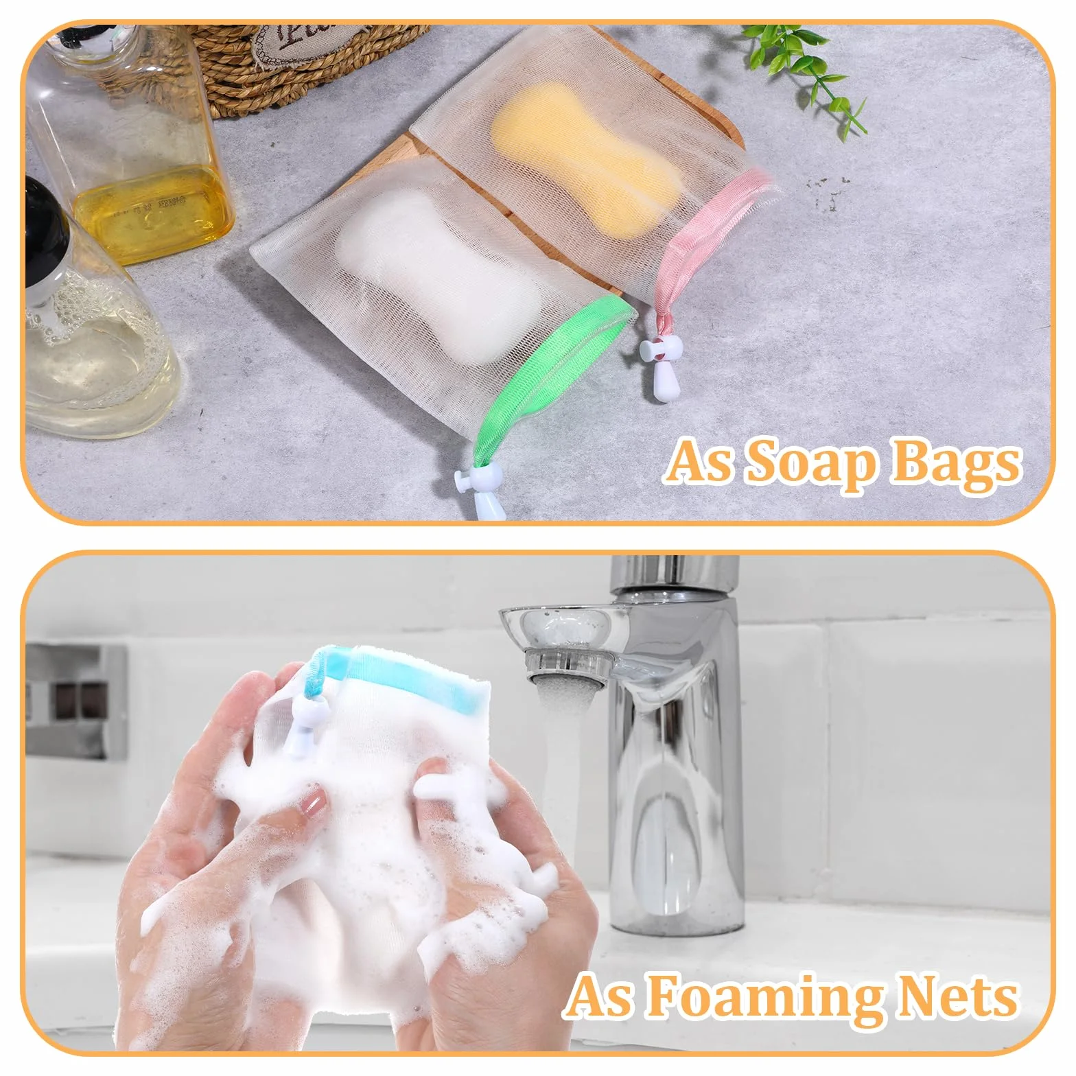 Sac à savon en nylon avec cordon de serrage - Lot de 10 sachets exfoliants pour le bain et le visage