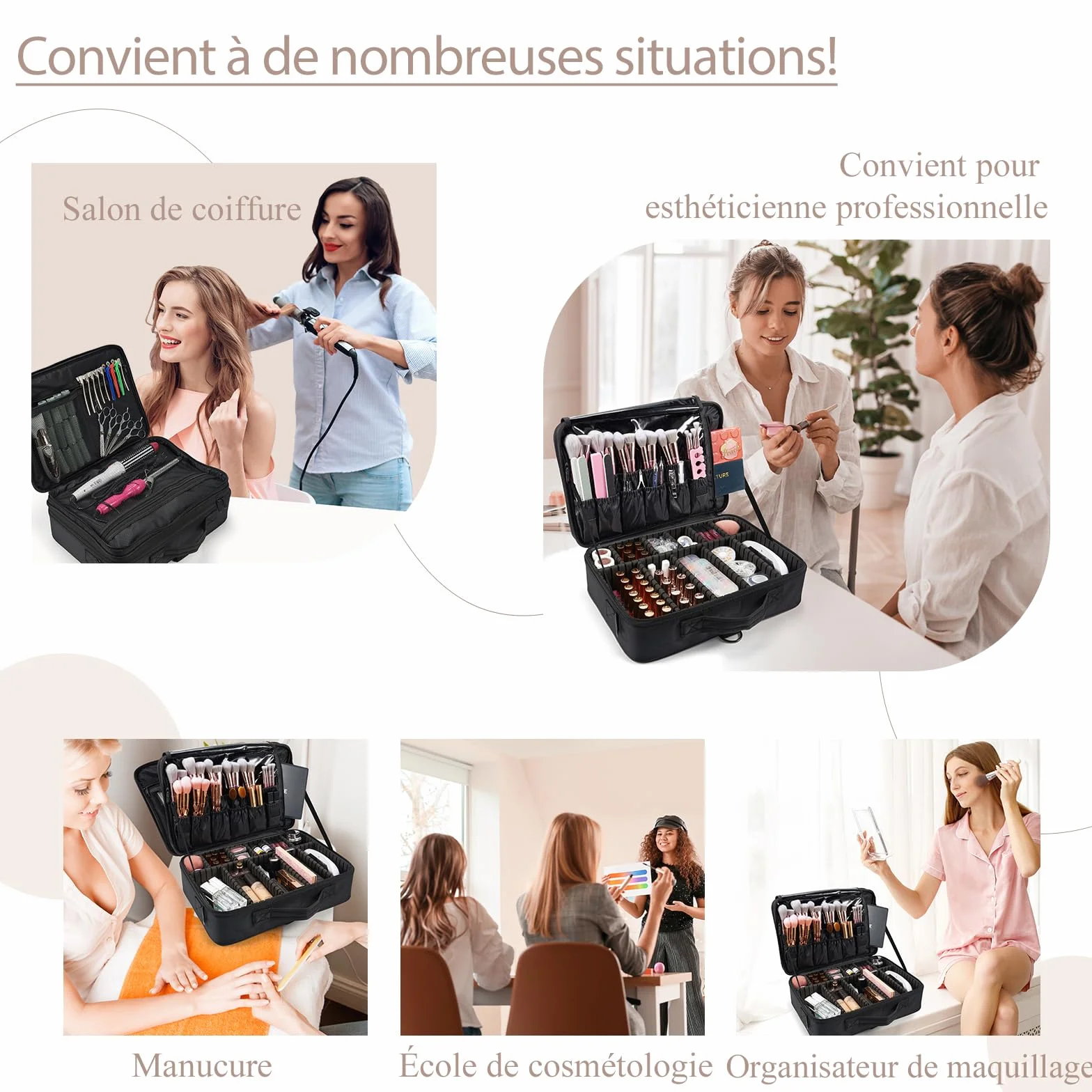 Trousse Maquillage Professionnel Grande Sac de Maquillage Femme Noir foncé