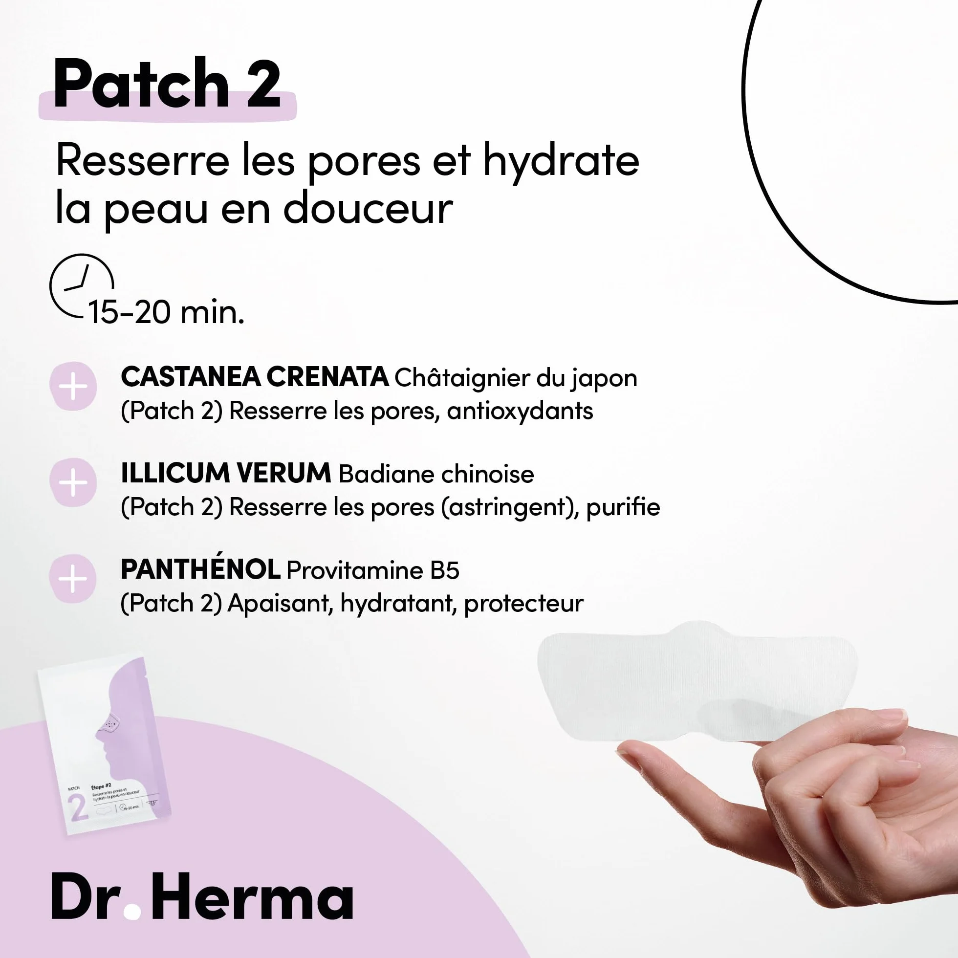 Dr Herma Patch Nez Point Noir 2 étapes Format Nez Purifie Désincruste Ressere les Pores 5 Paires Patch Nasal Anti Imperfection Visage