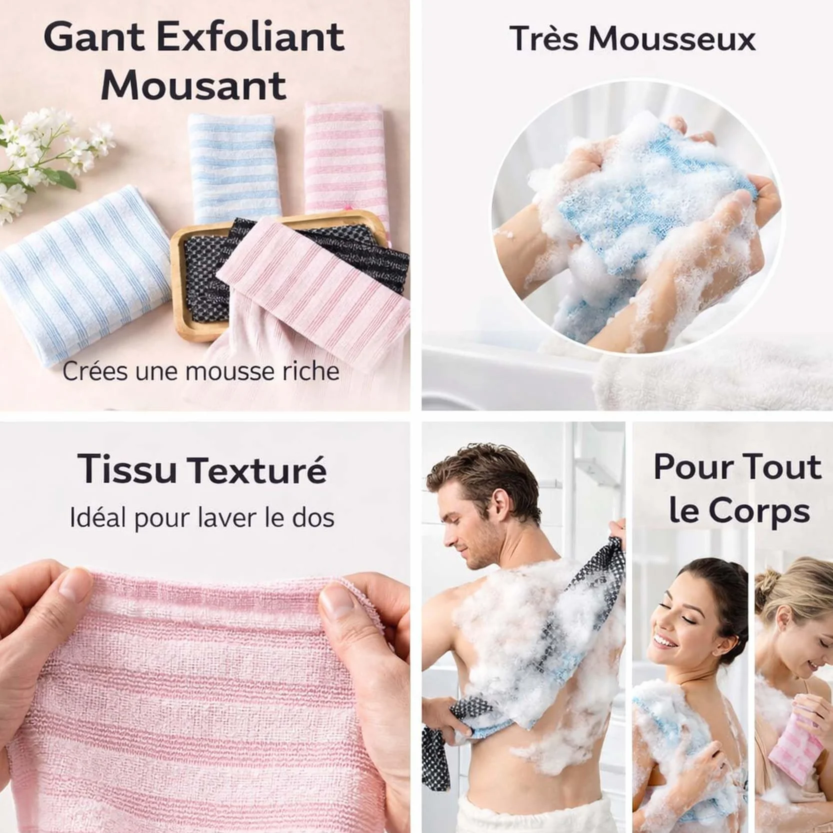 Ecovia Serviette Exfoliante Douche Exfoliation Douce Séchage Rapide Facile à Nettoyer Durable
