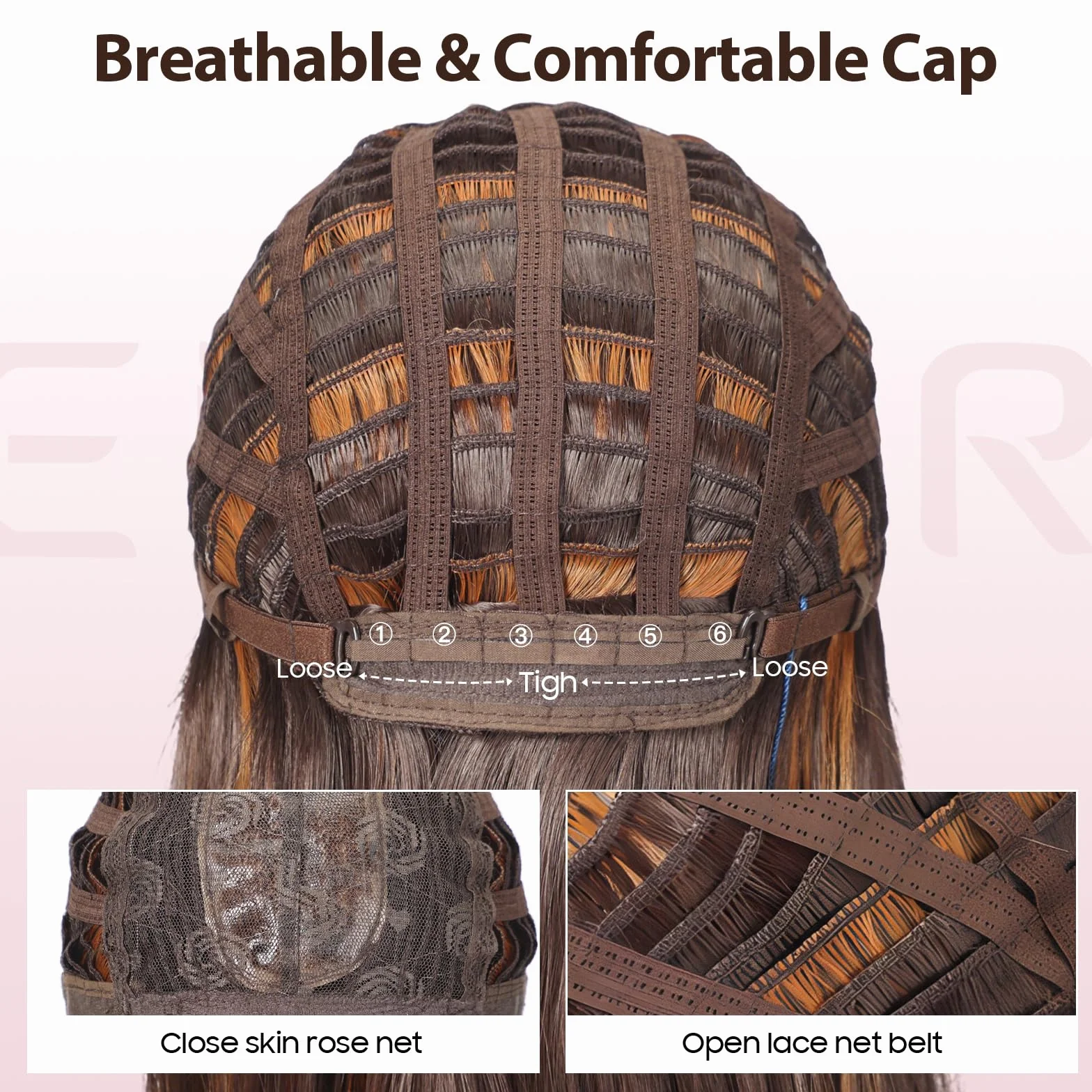 EMMOR Perruques Ombré Auburn pour Femmes Perruque Longue et Bouclée avec Frange en Fibres Synthétiques Résistantes à la Chaleur Perruques Quotidiennes d'Aspect Naturel