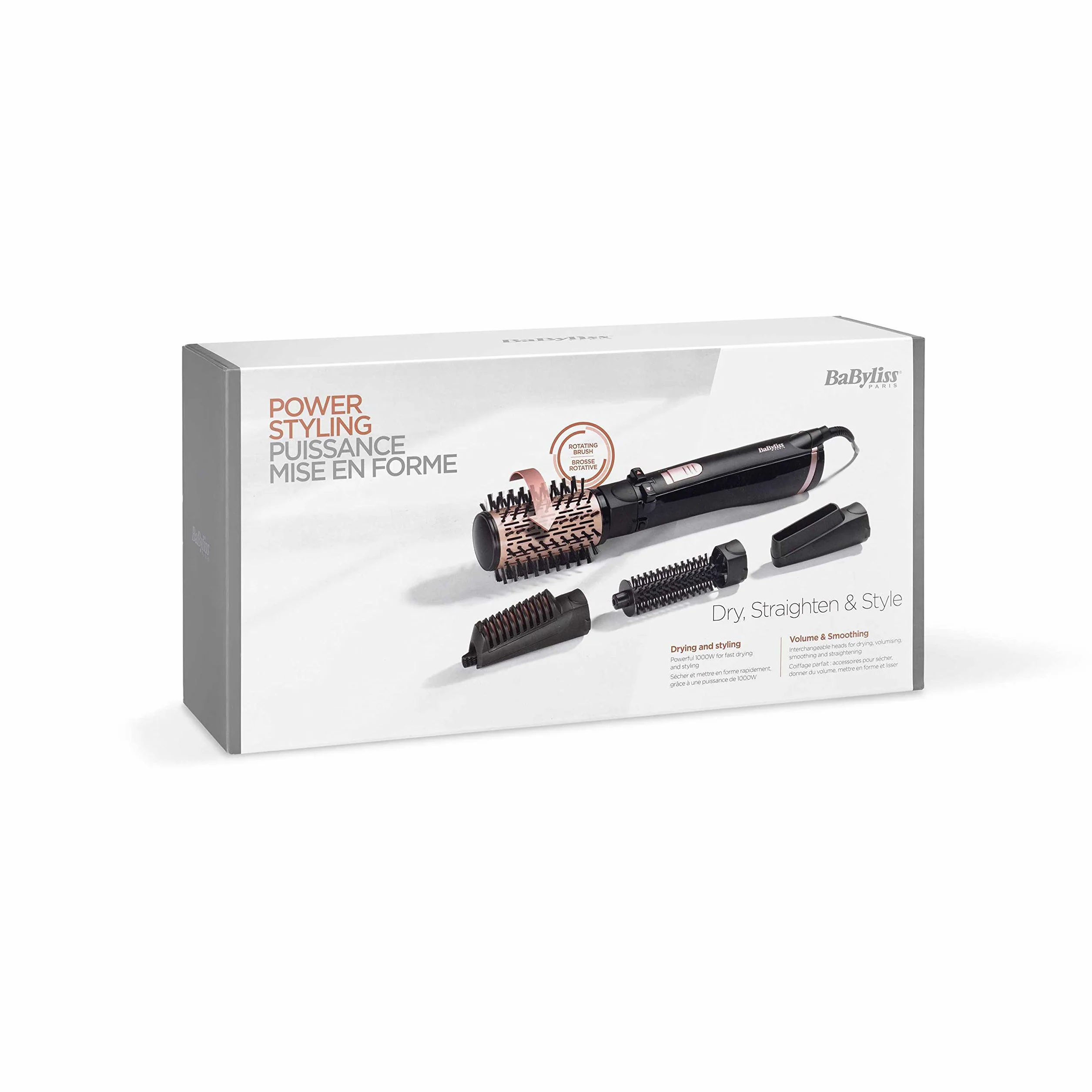 BaByliss AS200E Brosse soufflante rotative ionique sèche lisse style 4 accessoires Noir