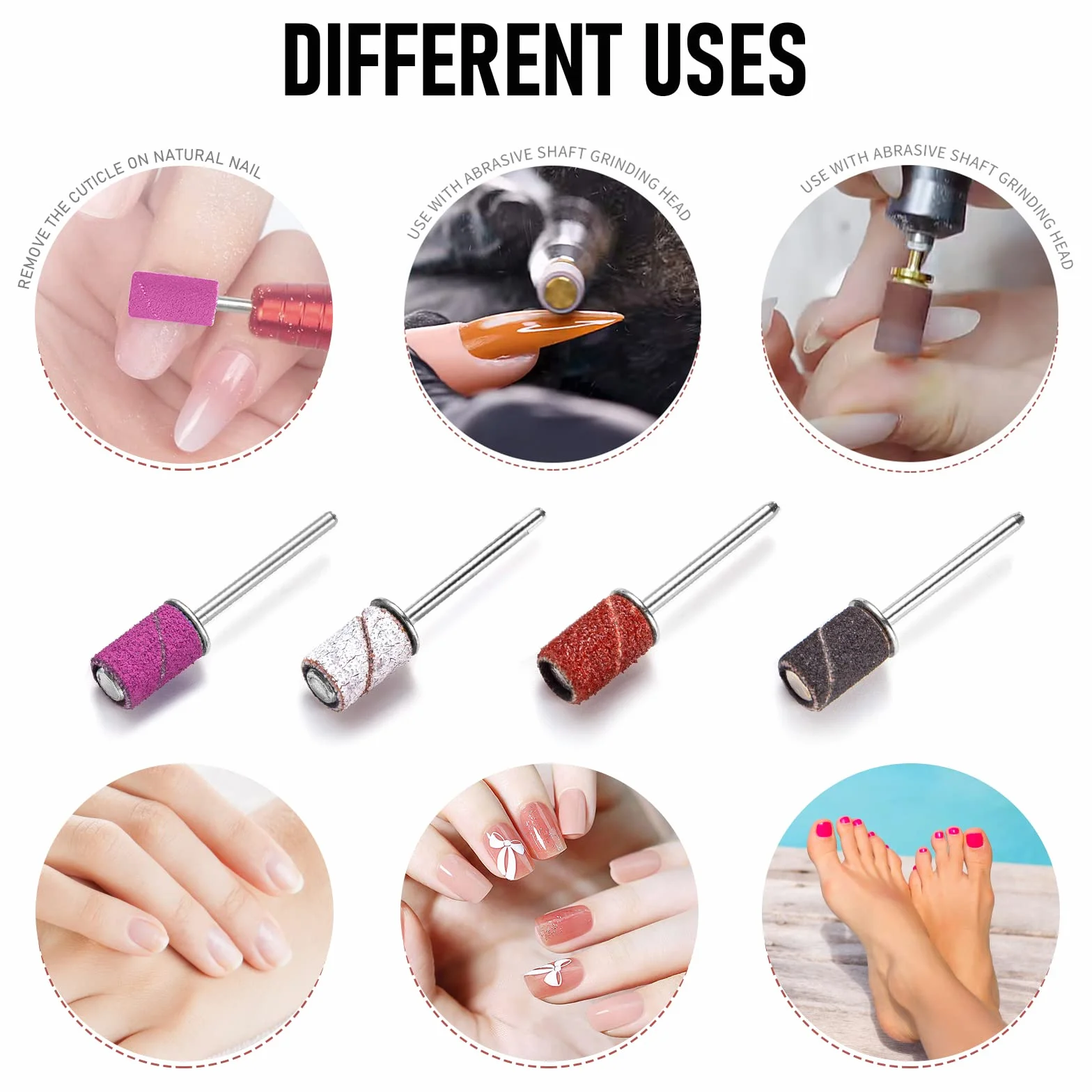 120 Pièces Embouts Ponceuse Manchons, Bandes de Ponçage Professionnelles 80-240 Grain pour Manucure Pédicure
