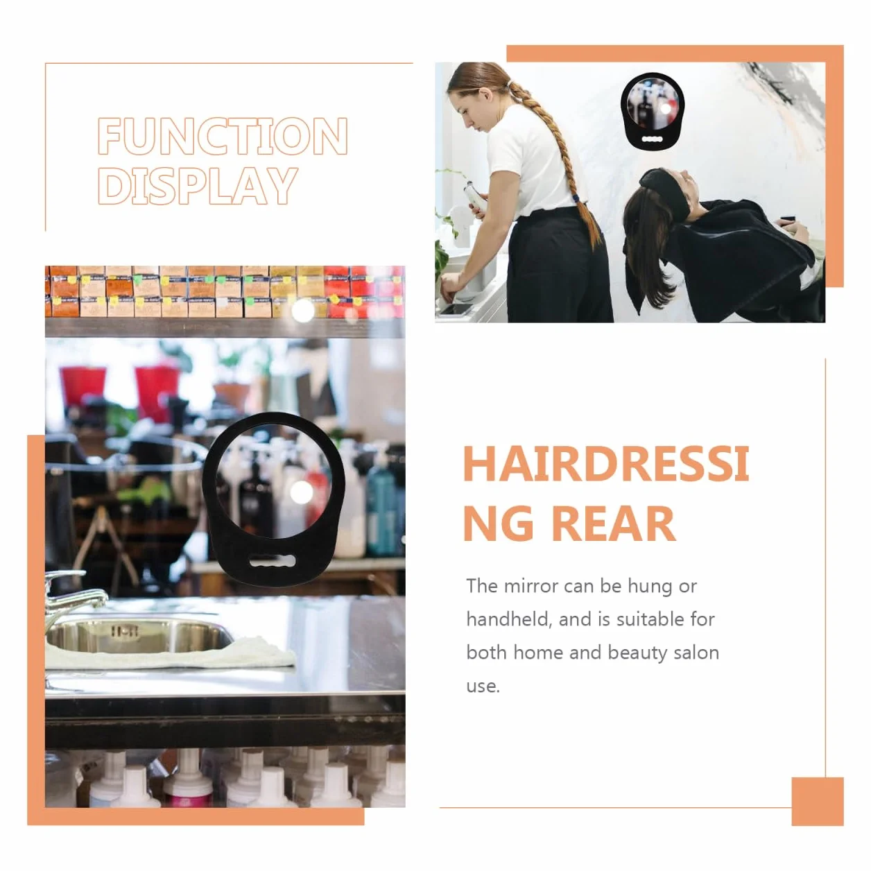 Lurrose Miroir Rond Portable À Main avec Cadre en Mousse Ergonomique 13.39x10.83x0.59 Pouces Miroir De Coiffure pour Salon Maquillage Usage Professionnel Et Domestique