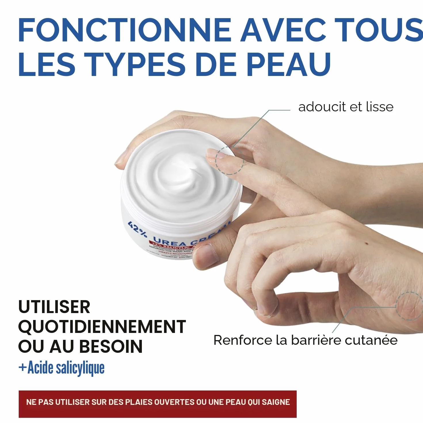 OUKEYA Crème d'Uree 42% Acide Salicylique 2% Pieds Mains Très Secs Abîmés Hydratante Réparatrice Intense