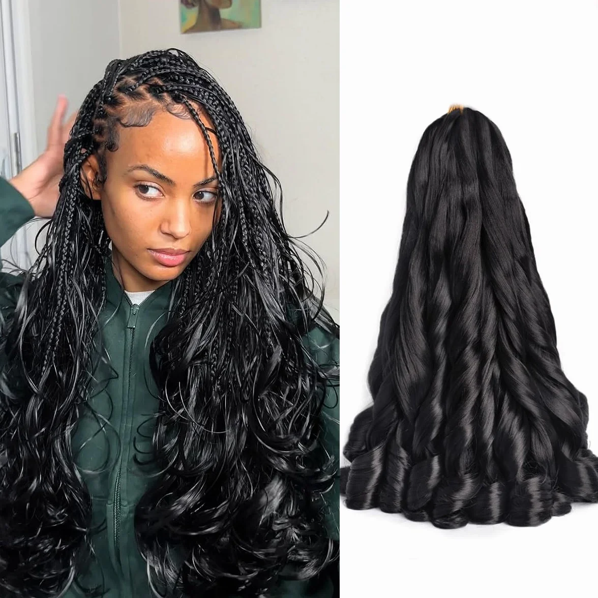 18 Inch French Curly Braiding Hair 8 Packs Natural Black Synthetic French Curl Crochet Hair for Black women(1B#, 18Inch (Pack of 8))