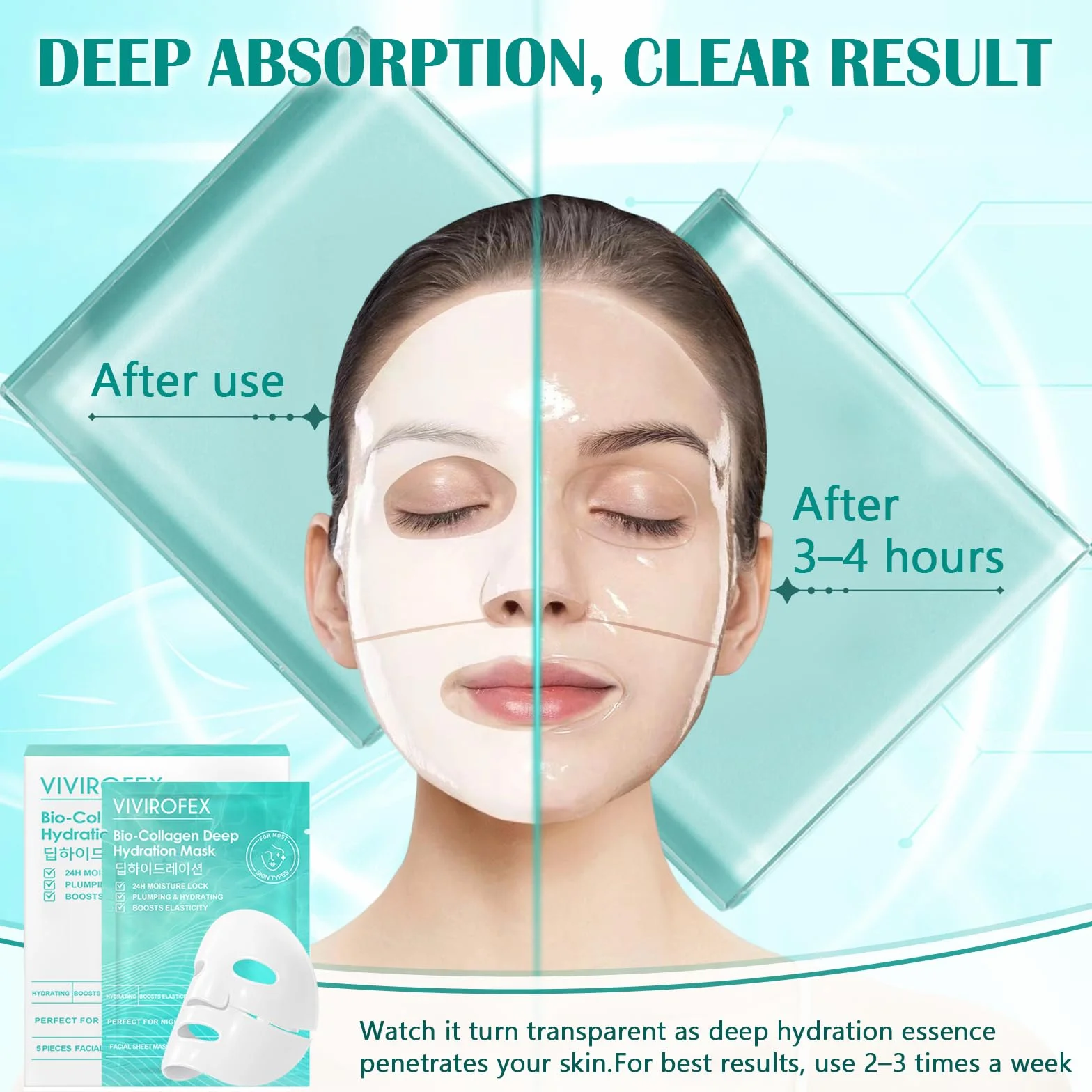 Masques Collagène Visage Hydrogel Hydratation Pack de 5