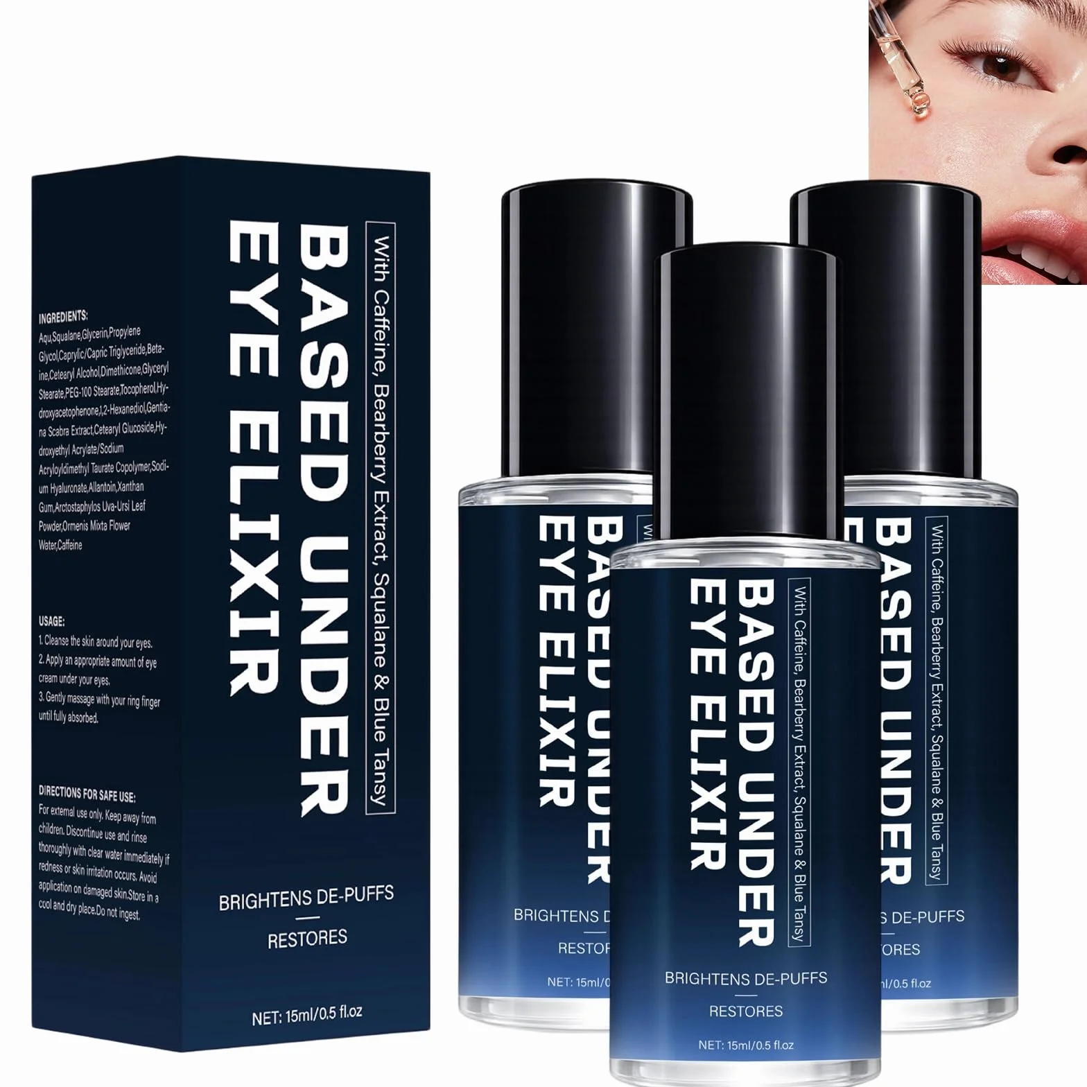 Sérum Visage Anti-Âge Action Rapide Under Eye Elixir Anti-Rides Fermeté Tonifiant Tous Types de Peaux Soin Anti-Âge des Yeux Contour des Yeux Lisse Hydratante 24h 3PC