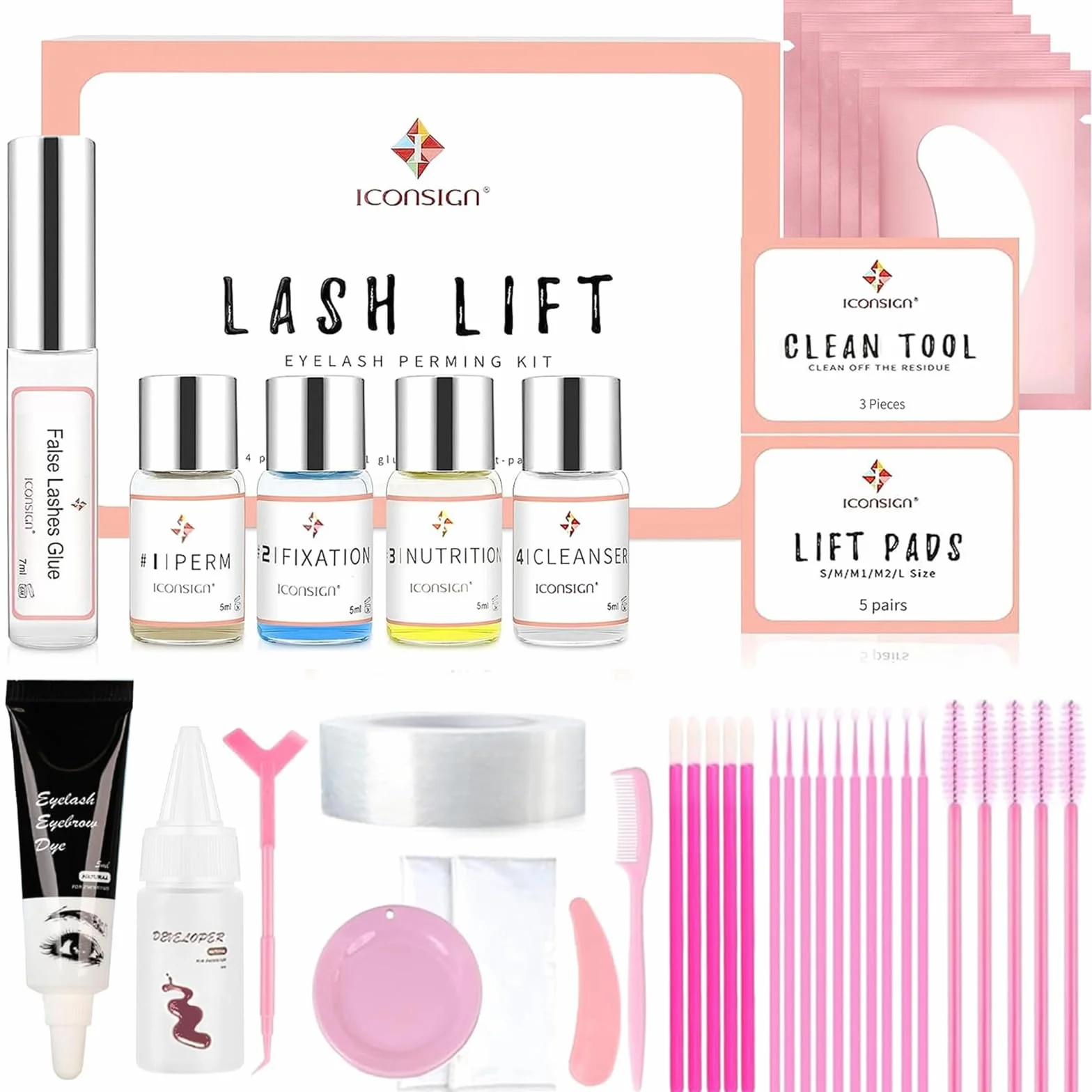 Rehaussement de Cils, Aikvigss Rehaussement Cils avec Teinture kit 4 en 1 Teinture et Lifting Professionnel et Sourcils,Lifting Rapide et Cils Volumineux,Sûr et Efficace