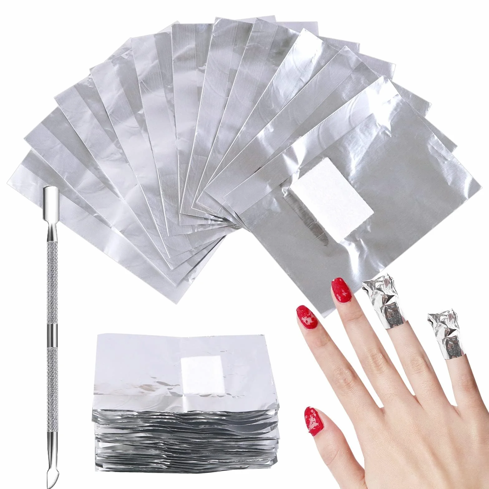 Papillotes en Aluminium Vernis à Ongles Enlever, 200 Pcs Feuille d'aluminium Dissolvant avec Poussoir à Cuticules