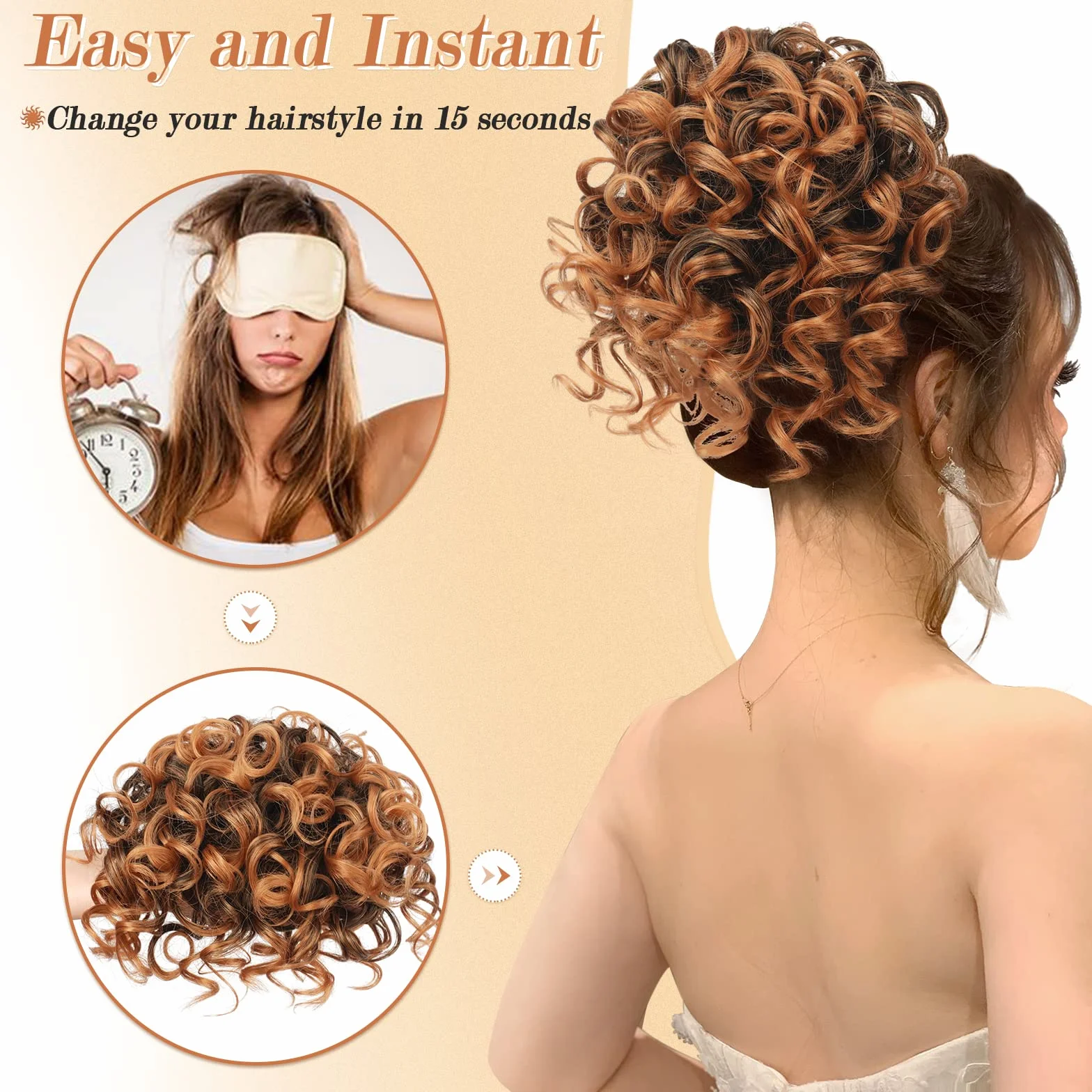 RUWISS Chignon Postiche Cheveux Grande Postiches Bouclés Ondulés Naturel Synthétique Chouchou Postiche de Cheval Chignon Elastique Cordon de Serrage pour Femmes Fille (80g Noir Marron)