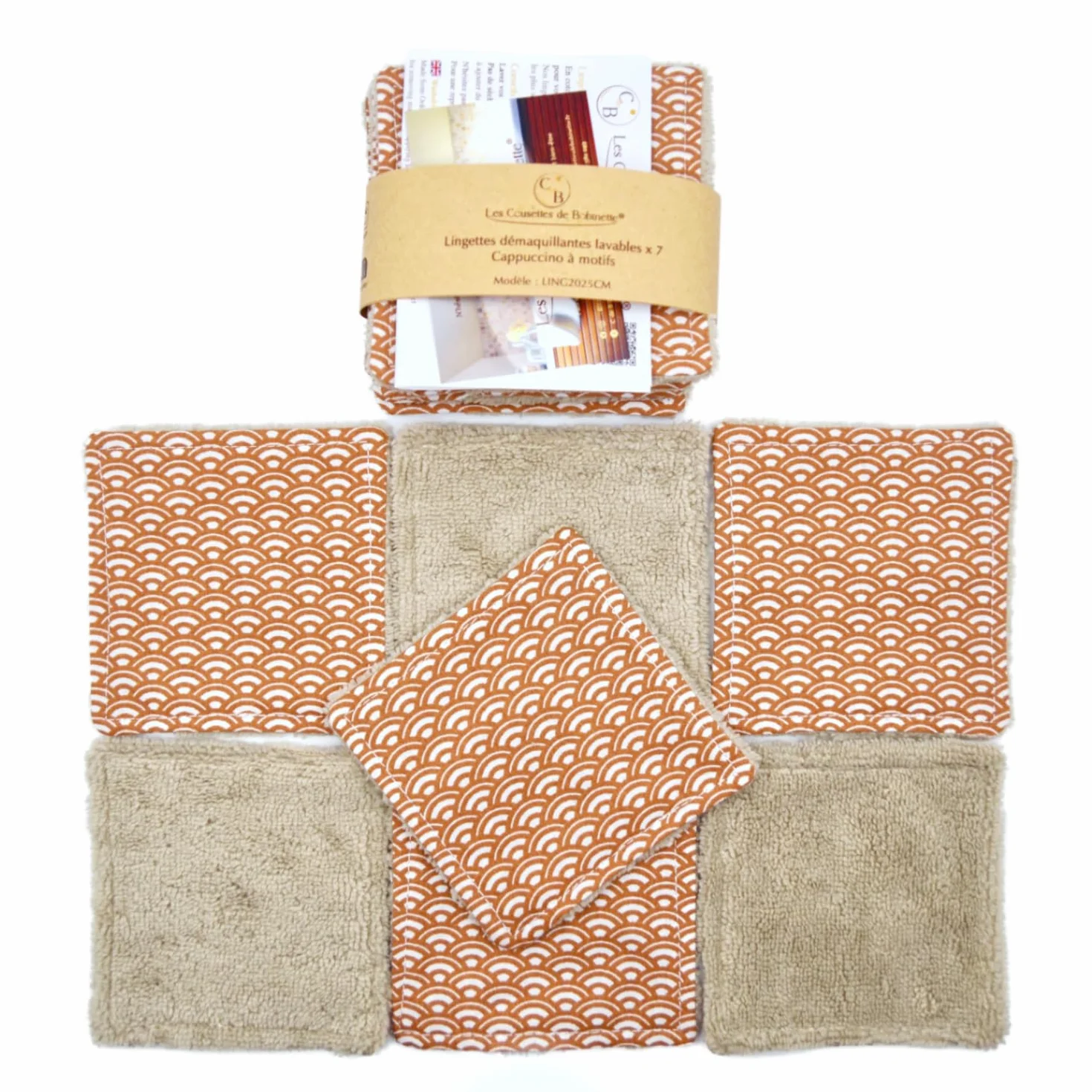 Lingettes démaquillantes lavables bambou cotons réutilisables lot de 7 Cappuccino